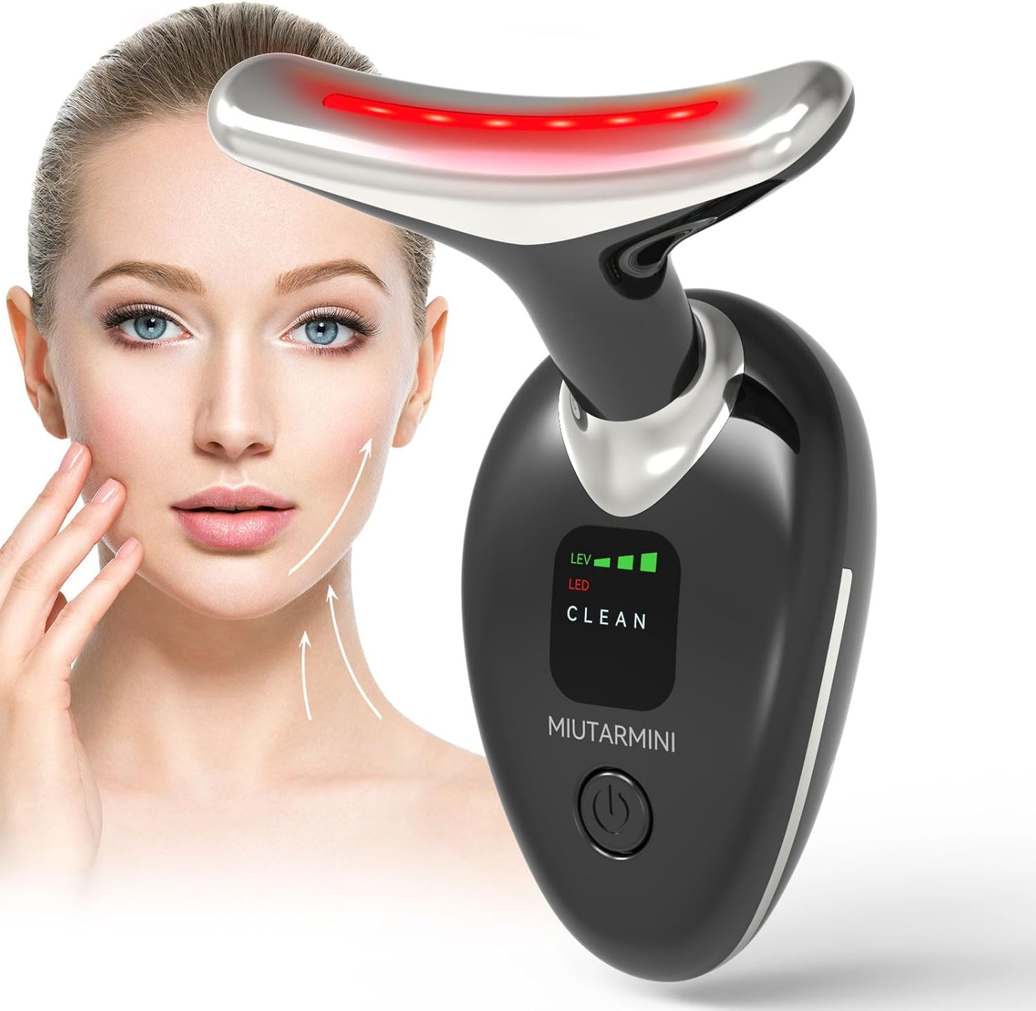 MIUTARMINI Red Light Therapy Face Massager, Skin Face Lift Device with 7 Colors, 45&deg;C EMS Massage Face Toning Firming Machine for Women,3 Modes Led Facial Sculptor for Skintightening & Neck Lifting