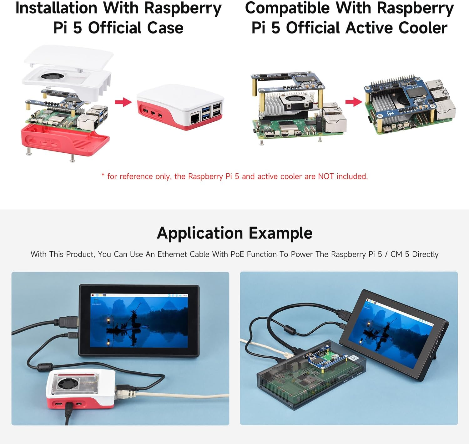 Waveshare Power over Ethernet HAT (H), Compatible with Raspberry Pi 5 / CM 5, 5V 5A Output, Stable Performance, Supports 802.3Af/At Network, Isolated Switched-Mode Power Supply, Poe HAT, Board ONLY image number 1