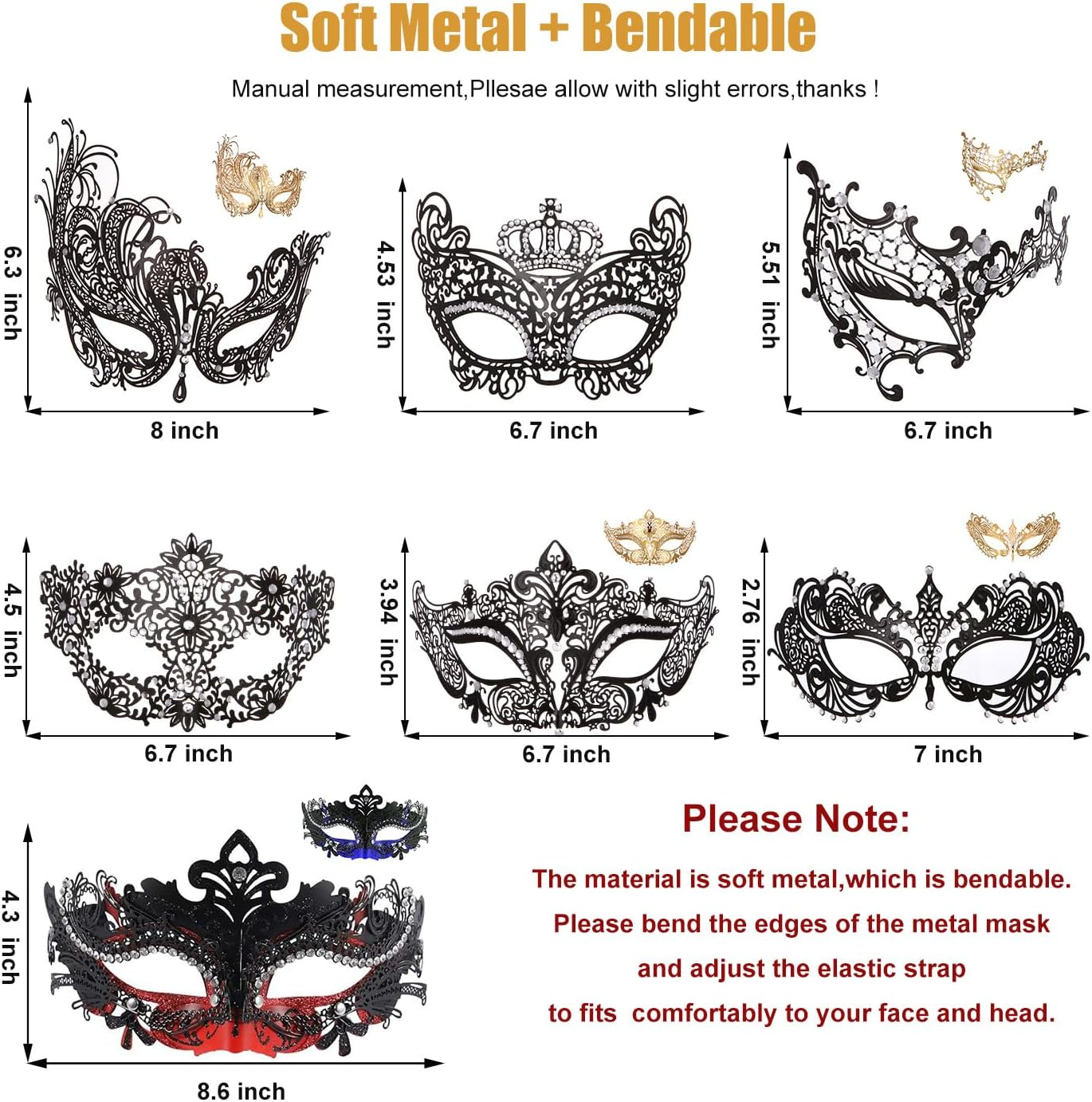 Masquerade Mask for Women Ultralight Metal Mask Shiny Metal Rhinestone Venetian Pretty Party Evening Prom Ball Mask. image number 2