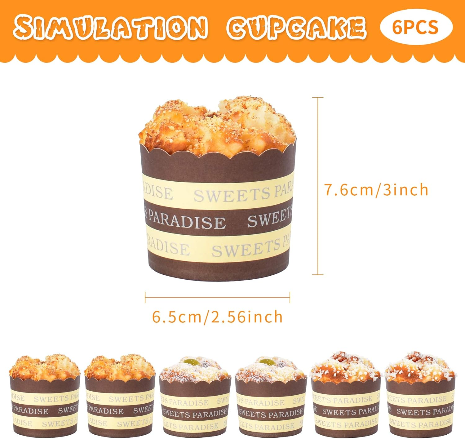 R.Flower 6 PCS Simulation Sprinkle Artificial Food Cake Kitchen Toy Decoration Fake Cupcake image number 1