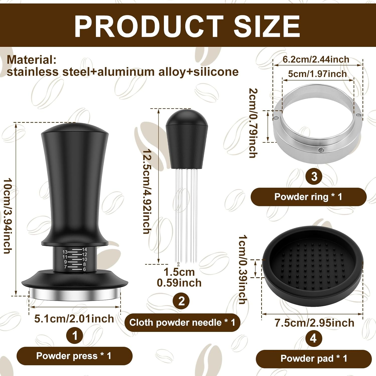 Coffee Tamper Set 51Mm Espresso Accessories Kit, Stainless Steel Spring Loaded Calibrated Adjustable Fits Espresso Coffee Machines and 51 Mm Portafilters image number 5