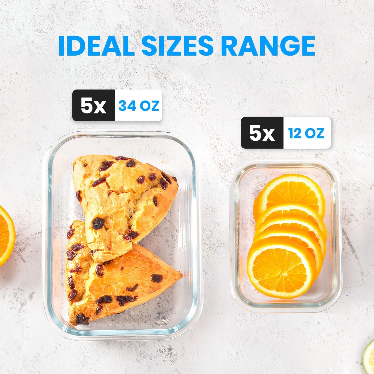 Stelive 10 Pack Glass Food Storage Containers (1040ML&370ML), Glass Meal Prep Containers, Airtight Lunch Bento Box with Leakproof Lids for Kitchen Storage & Organisation, for Microwave, Oven & Freezer image number 1