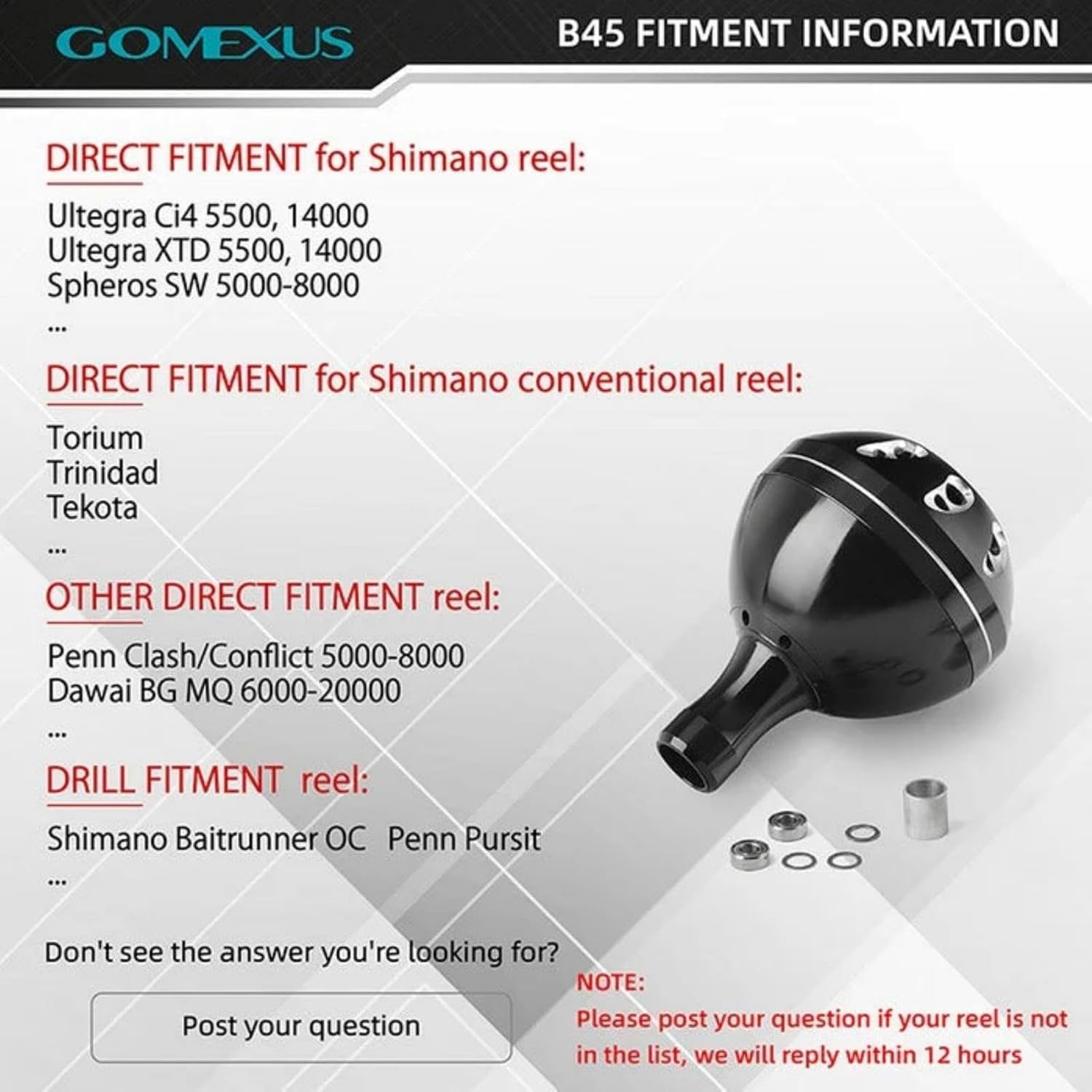 GOMEXUS Fishing Power Knob Compatible for Shimano Stradic FJ/SW Twin Power SW Replacement Knob 45Mm (Notice: Compatible for Shimano Type B) image number 2