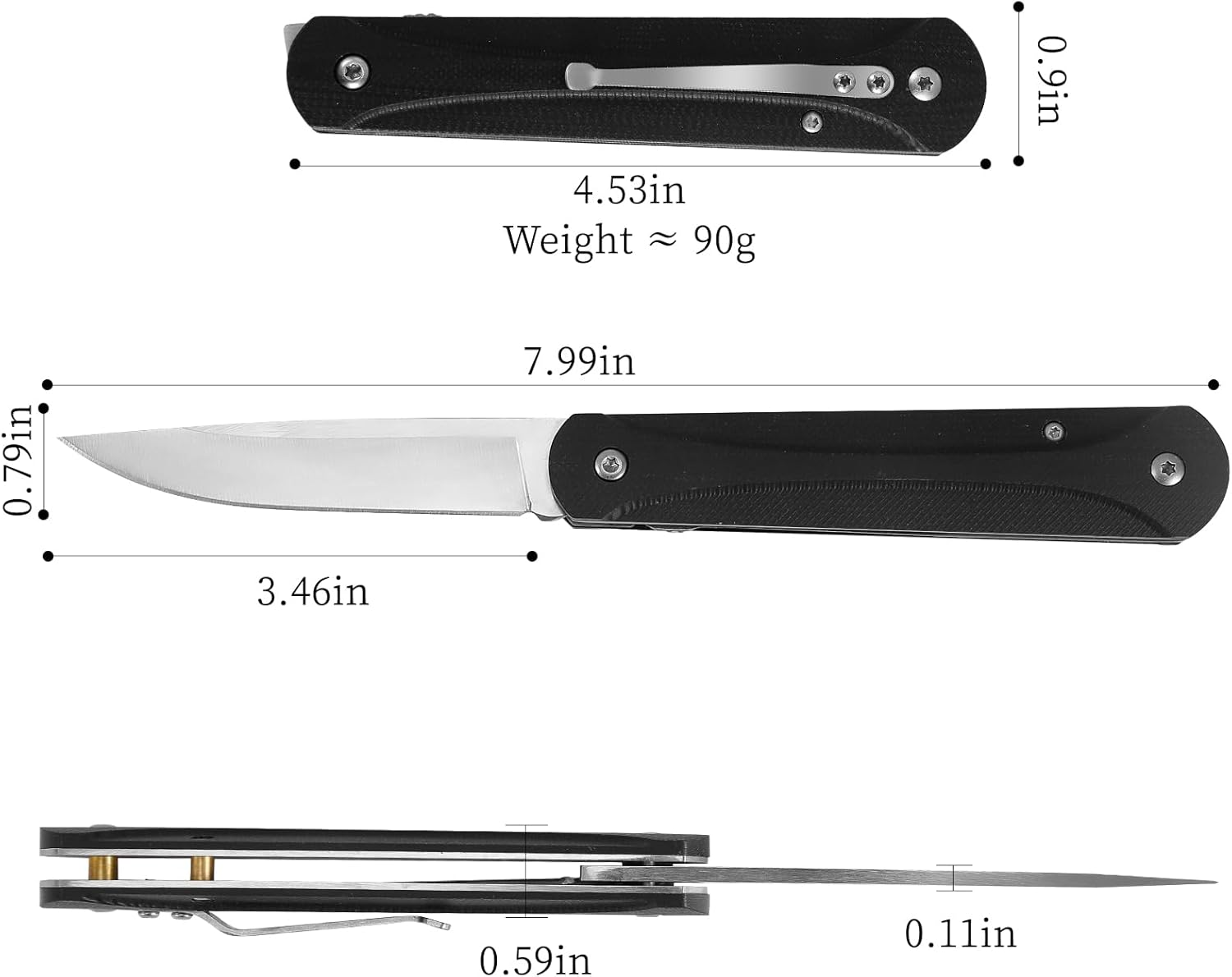 Pocket Knife with Deep Carry Clip, 3.54" 3Cr13 Stainless Steel Blade with G10 Non-Slip Handle, Safety EDC Knife Suitable for Camping Hiking
