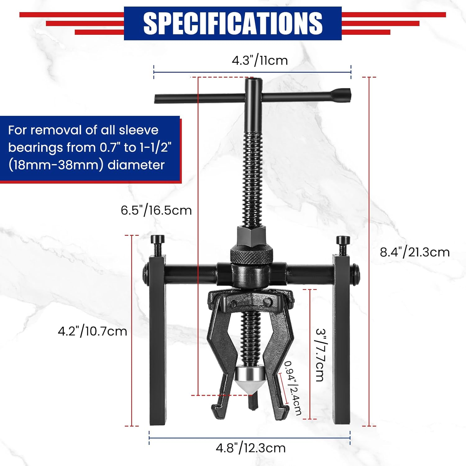 NYXOVA 3 Jaw Bearing Puller, Manual Internal Puller 3 Jaw Bearing Puller Set Extractor Wheel Bearing Puller Tool for Car SUV Motorcycle Motorbike image number 2