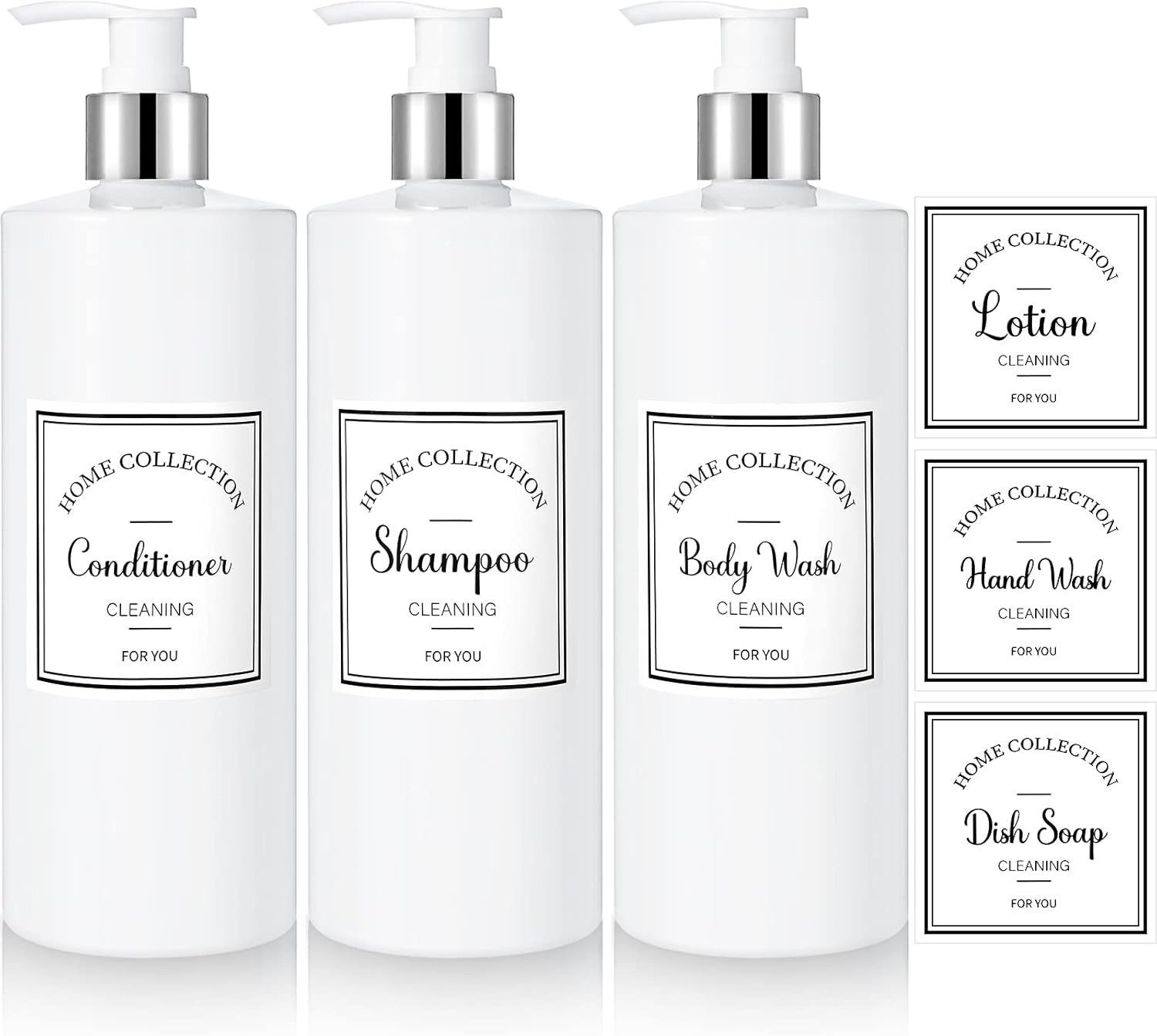 3 Pieces 16Oz Pump Bottle Set Shampoo and Conditioner Bottle Plastic Refillable Soap Dispenser Shower Dispenser with 6 Label Sticker for Lotion Body Massage (Gold and White)