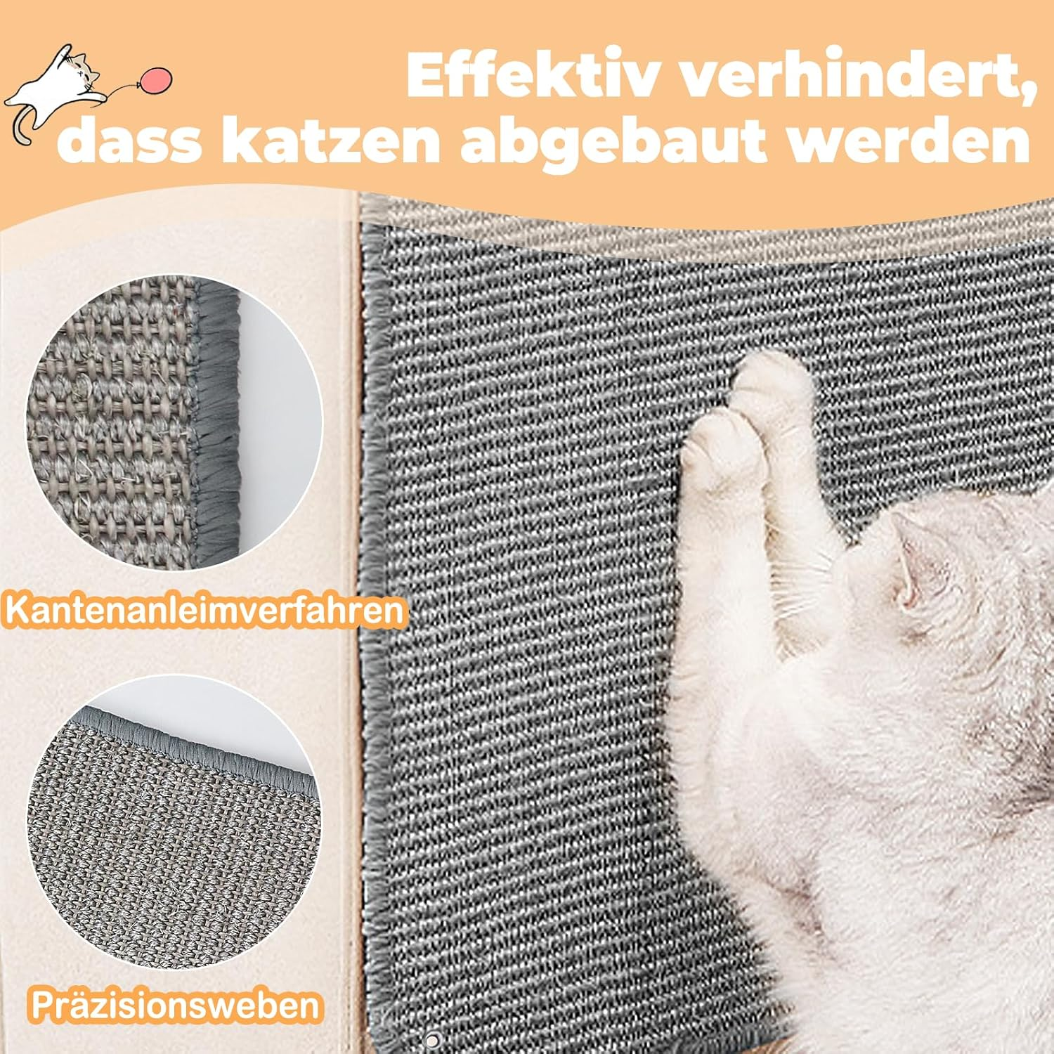 Set of 2 Cat Scratching Mat, Cat Scratching Boards Wall 50 X 25 Cm, Scratching Boards Cat Sisal, Durable Non-Slip Scratching Pads for Cats, Scratching Board for Sofa, Furniture, Door, Scratch