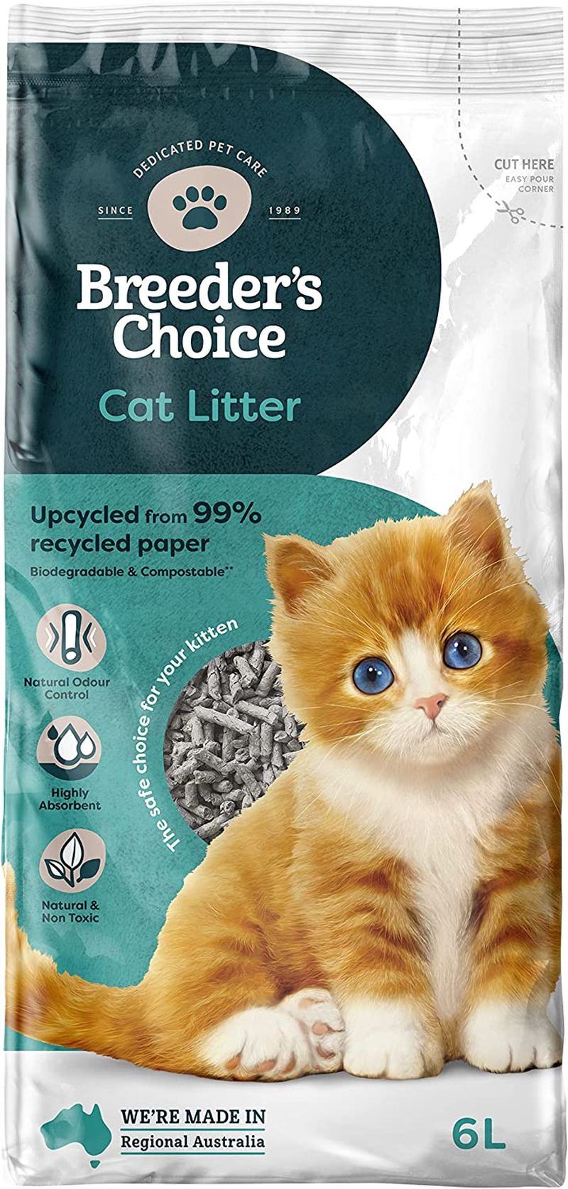 Breeders Choice 99 Percent Recycled Paper Cat Litter 15 Litre image number 1
