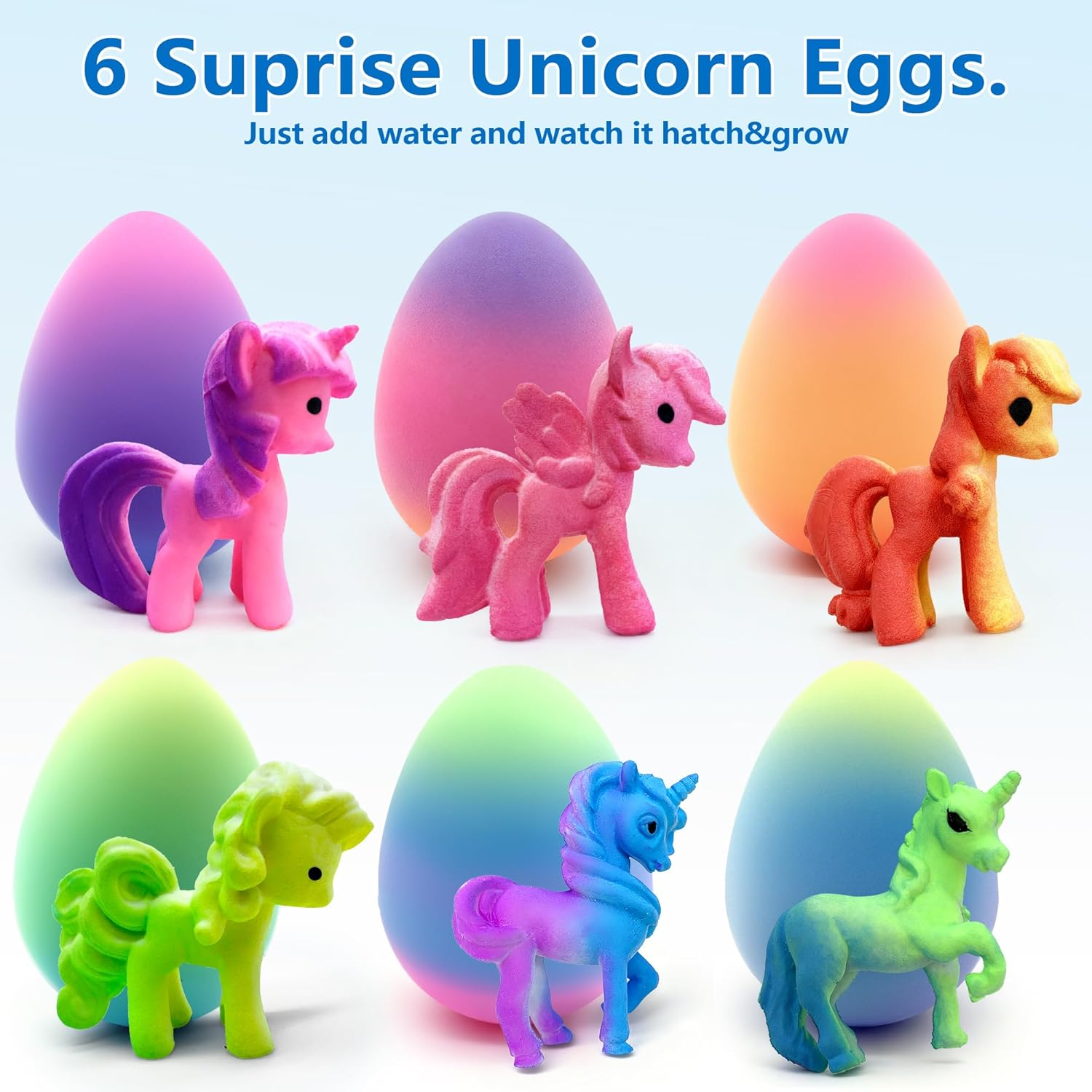 Unicorn Hatching Rainbow Eggs for Kids - 6 Pack Magic Unicorn Egg Toys Grow in Water, Easter Basket Stuffers, Birthday Gifts, Classroom Treasure Box Prizes, Goodie Bag Fillers for Girls&Boys Ages 3-8 image number 4