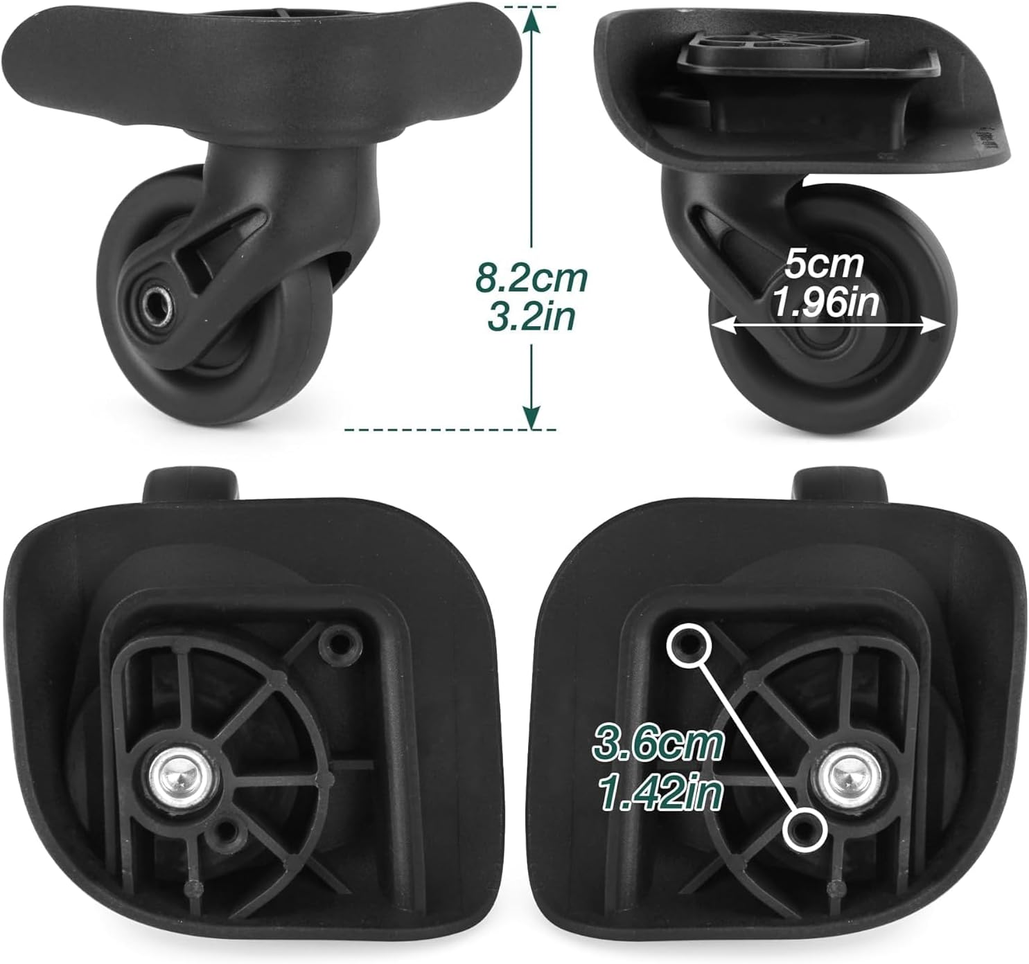 Geiwogwc 2Pcs Luggage Wheels Replacement, Plastic Luggage Suitcase Wheels, 360 Degree Rotation Wheel, Black,Ea237 image number 1