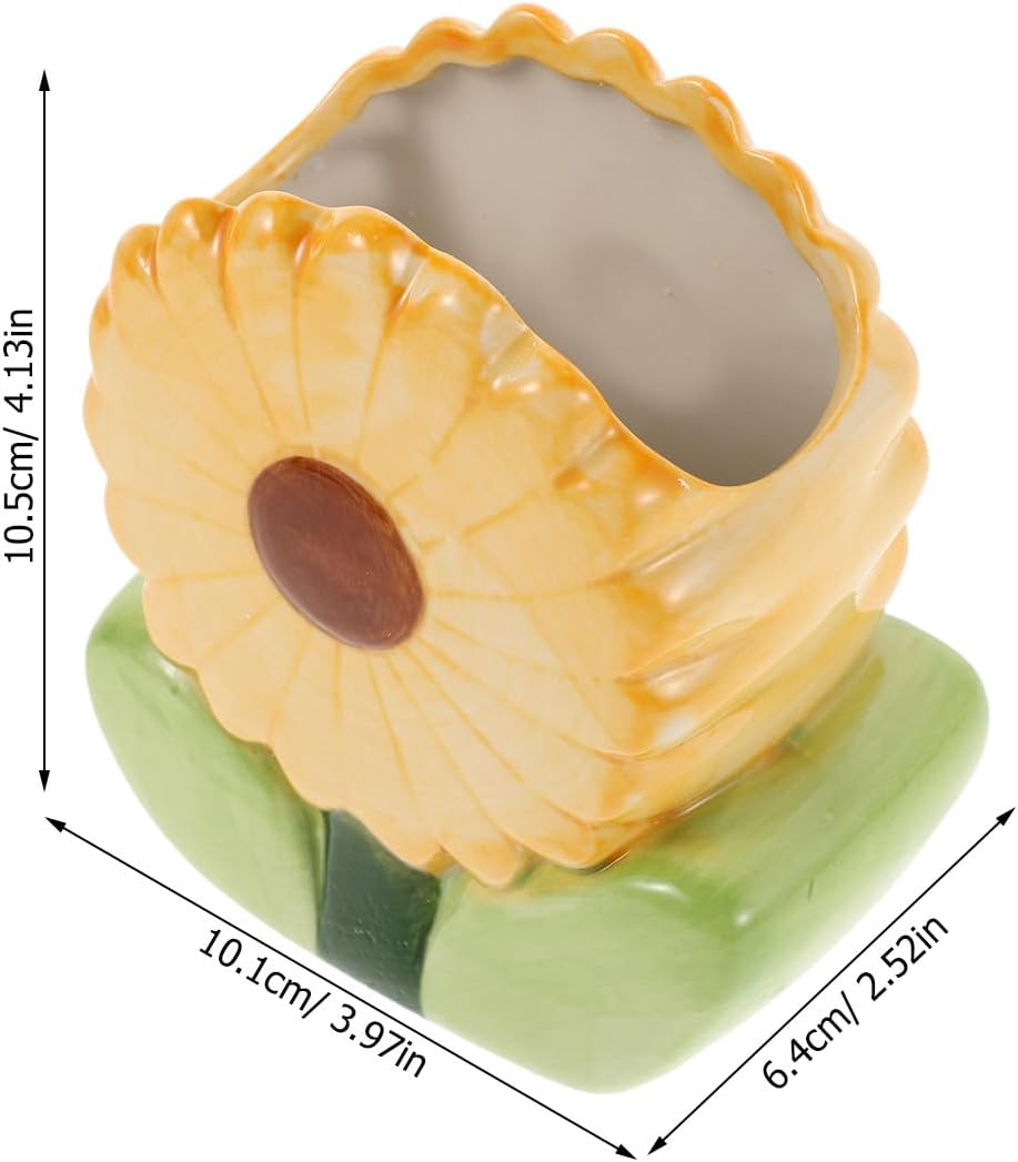 IDEANATEGRATE Aesthetic Pen Holder: Ceramic Flower-Shaped Pencil Organizer - Cute Makeup Brush Holder - Decorative Pencil Cup for Desk Office Vanity Home Decor image number 2