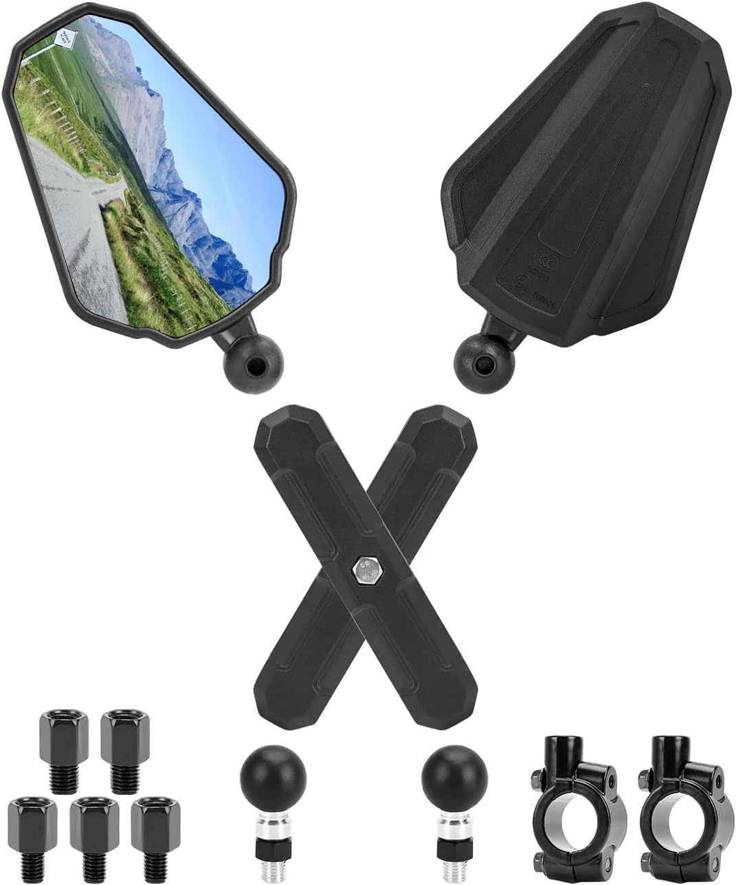 SUPAREE Universal Motorcycle Rear View Mirror Motorcycle Mirror Foldable Off-Road Motorcycle Mirror E-Approved 360&deg; Rotatable with Right Thread and Left Thread Compatible for Scooter ATV