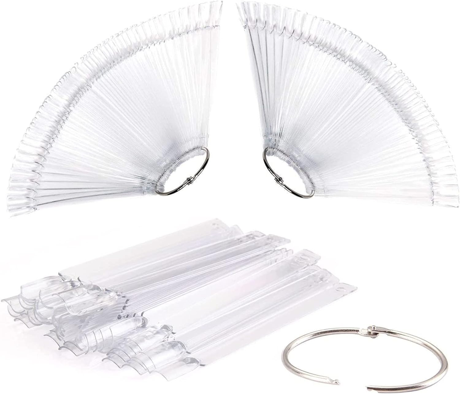 100 Pieces Nail Polish Color Display Swatch Sticks Transparent Clear Connecting Ring Nail Art Fan Shaped Practice Nail Tips image number 4