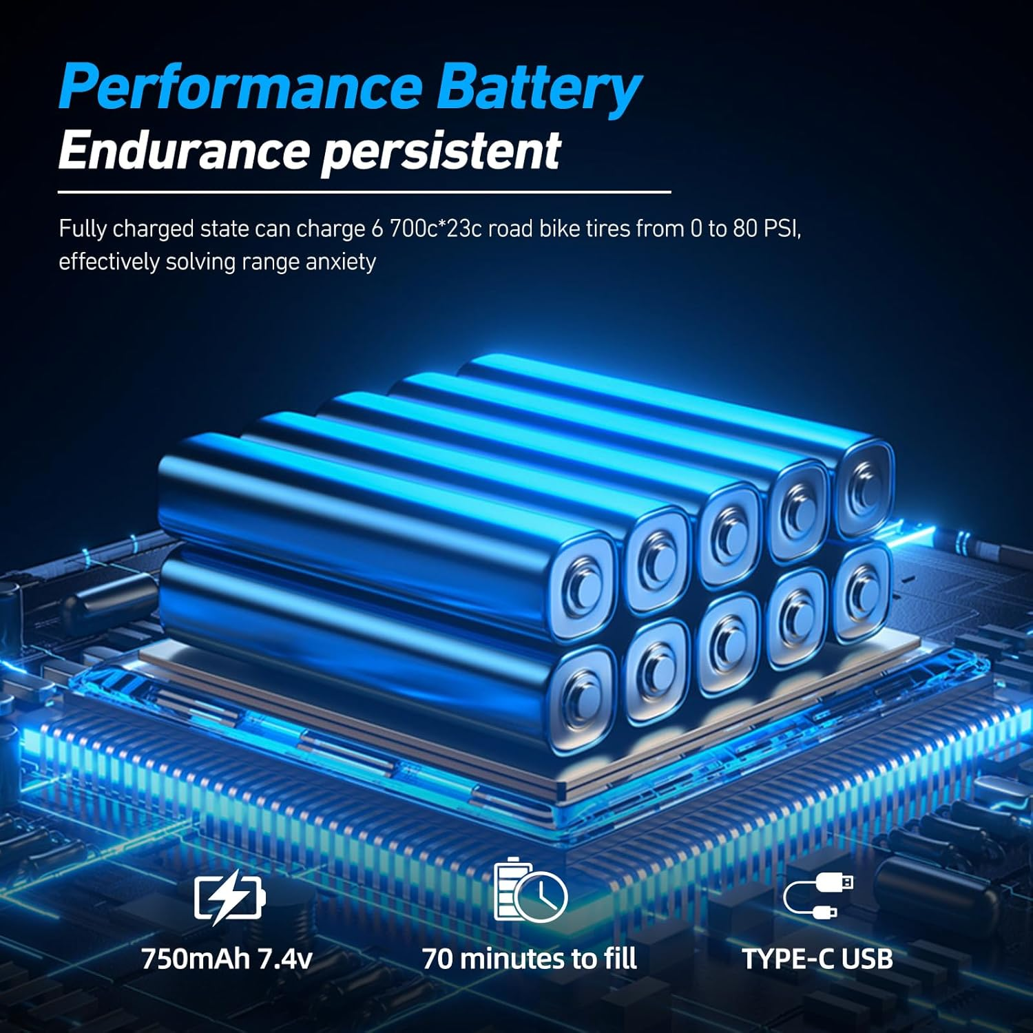 CYCLAMI Electric Bike Pump Mini 120Psi,Portable Ultra-Mini 750Ma,Type-C Rechargeable Electric Bicycle Air Pump,Led Screen Displays Tire Pressure image number 2