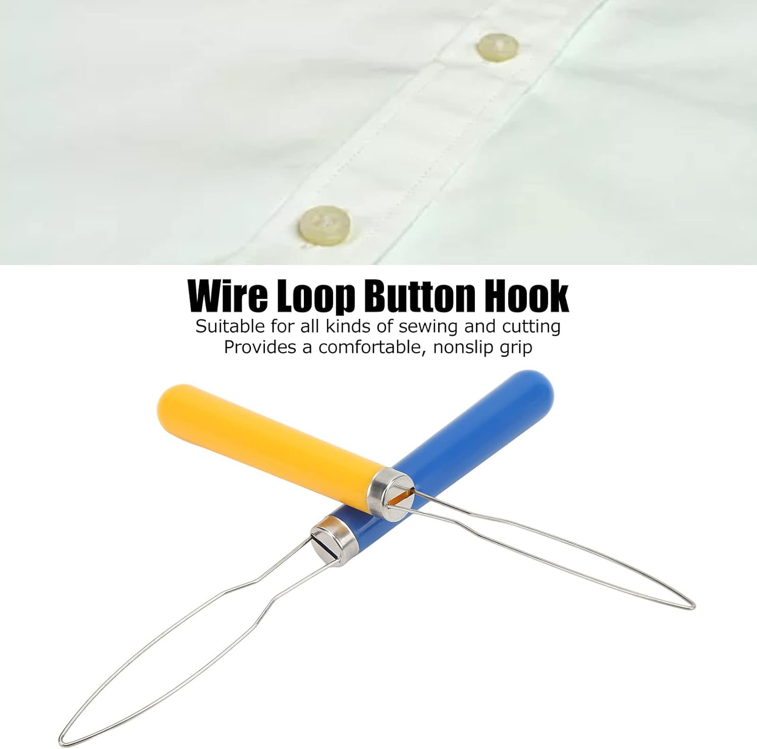 Jiawu Dressing Aids with Button Hooks, Easy to Use, Tools Made of Stainless Steel and Plastic, 2 Pieces, Button Hooks for Household Use image number 1