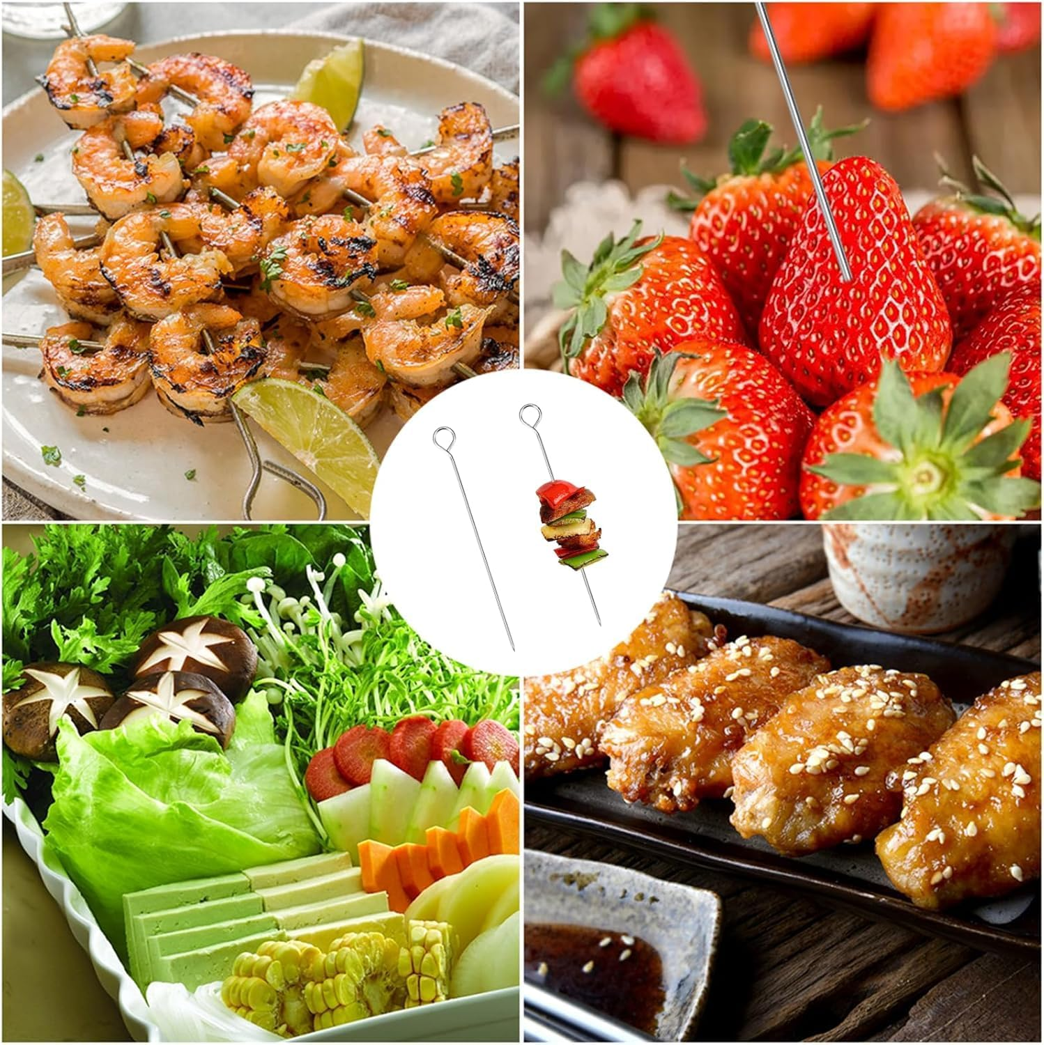 Pack of 60 Stainless Steel Kebab Skewers (15 Cm) - Metal Roulade Needles, Barbecue Skewers, Small Skewers for Roulades, Meat Skewers, Reusable for Barbecuing image number 6