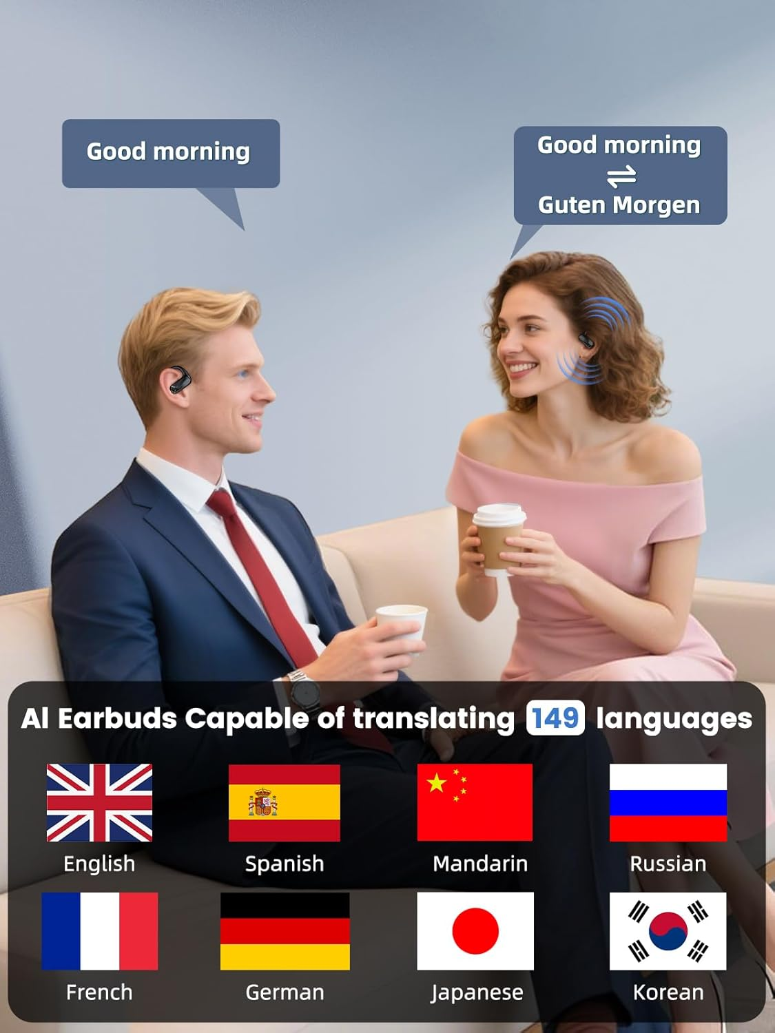 Ki Translator Headphones, Headphones Translator 149 Languages Real Time, Touchscreen Bluetooth Open Ear Headphones, Translation Headphones via Bluetooth 5.4, Real Time Translation Earbuds Supports image number 6