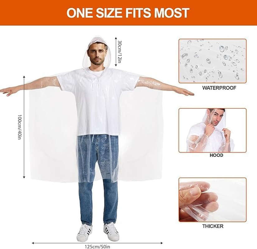 Clear Thick Rain Poncho,Disposable Rain Ponchos for Adults,Easy to Carry Tear-Resistant Colorless Ponchos,10 Pieces Individually Packed Emergency Clear Poncho with Hood Adult for Outdoor image number 3