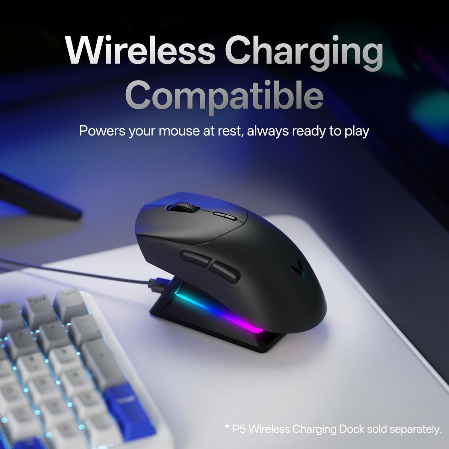 Rapoo VT7 Wireless Gaming Mouse, True 8K Wireless Polling Rate, 53G Lightweight, up to 500 Hr Battery, Nordic Nrf54L15 MCU, 100-Million Mechanical Switch, 10 Programmable Buttons, Macro Enabled, Black image number 3
