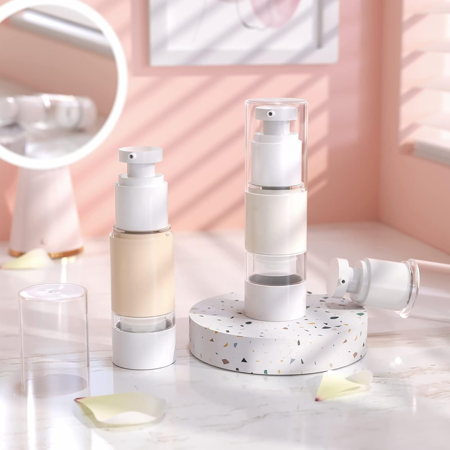 1 Oz 30Ml Clear Airless Cosmetic Cream Pump Bottle Travel Size Dispenser Refillable Containers/Foundation for Shampoo (Pack of 6)