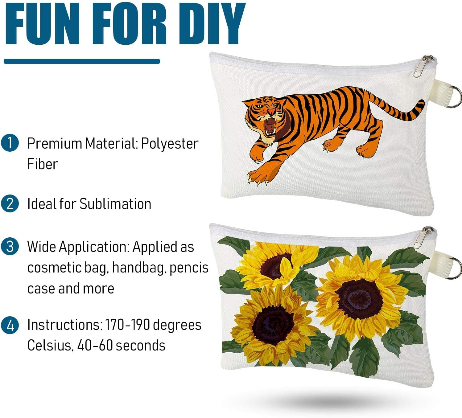 Sublimation Blanks Cosmetic Bags Multipurpose DIY Heat Transfer Makeup Bags Toiletry Pouch Iron on Transfer Zipper Canvas Pencil Bag for Multi-Functional School Travel DIY Craft (5 Pieces)