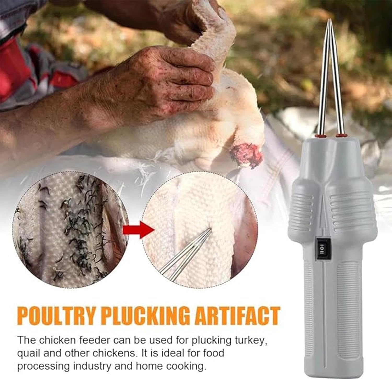 Adorable Chicken Plucker, Turkey Feather Remover, Automatic Turkey Handheld Electric Chicken Plucker, Quail Feather Remover, Chicken Feather Remover, Multifunctional Feather Plucker for Turkeys image number 6