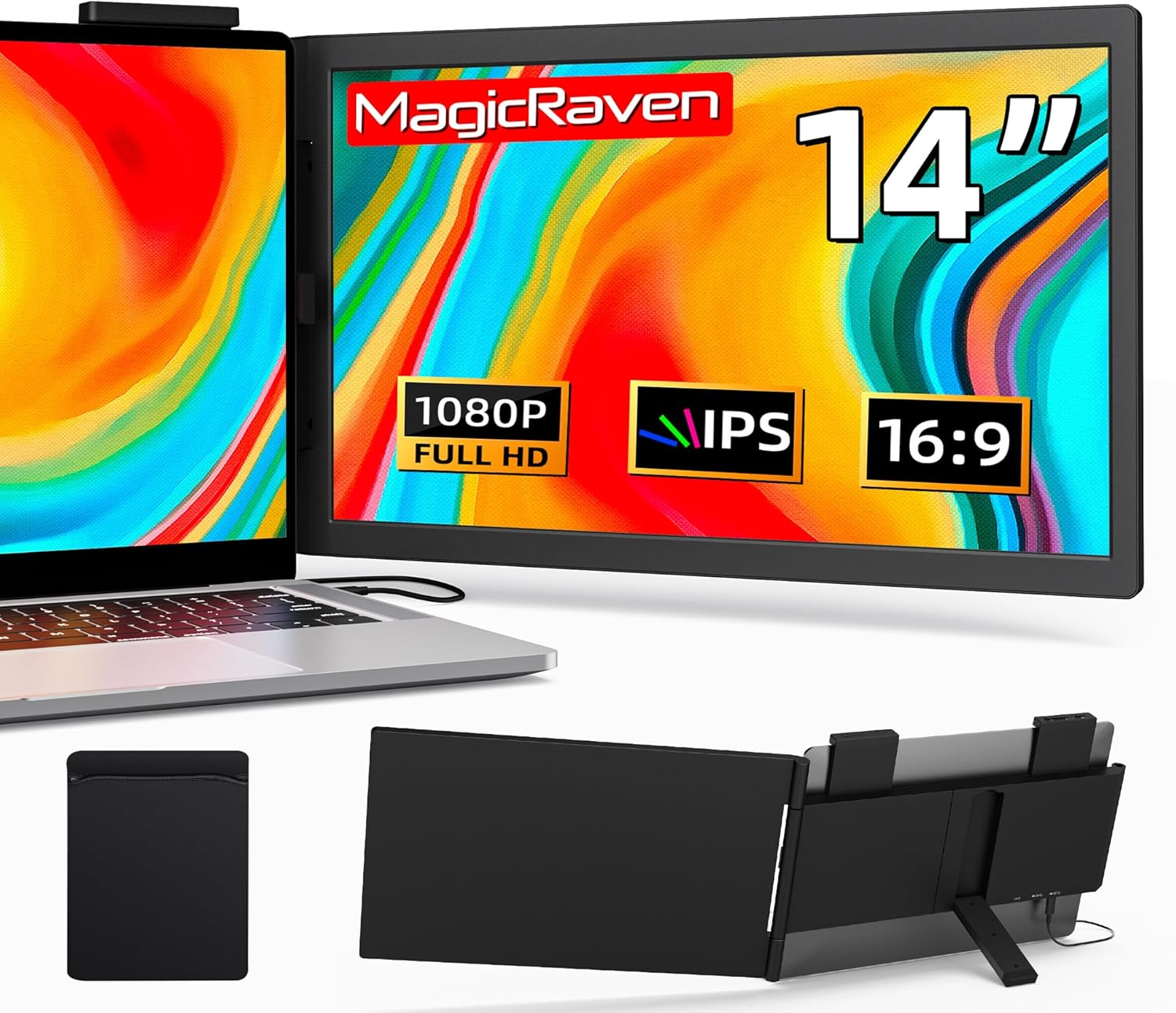 Magicraven Laptop Screen Extender, 14" 1080P Dual Screen, 250&deg; Rotation Portable Monitor for Laptop, Travel Display for 14-17'' Laptop with USB-C/HDMI Port, Plug & Play for Windows/Mac image number 6