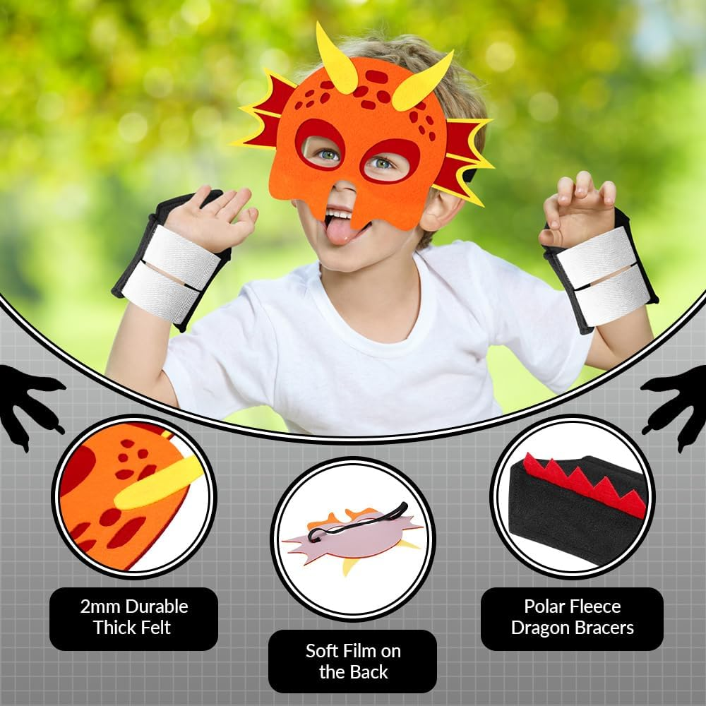 AUTOWT Dinosaur Capes Costume for Kids, 4 Pack Dragon Toddlers Boys Girls Dress up Costumes Clothes with Masks Paws Dino Role Play Birthday Party Favors - Black image number 2