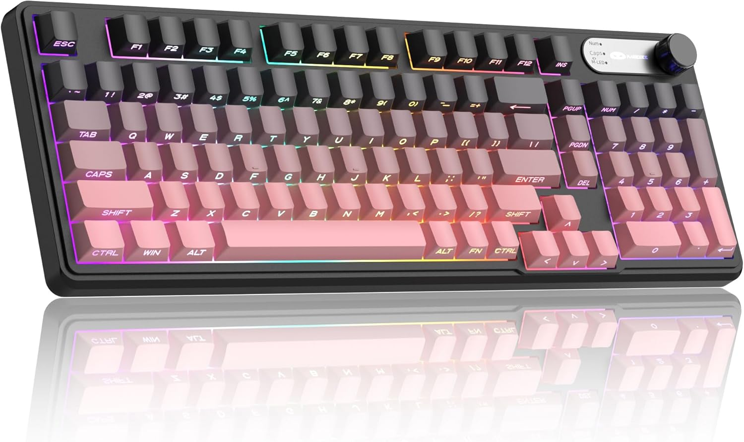Magegee GK960 Wireless Gaming Keyboard, RGB Tri-Mode Wired/Bt/2.4G Creamy Keyboard with Number Pad, 4000Mah Battery, Knob Control, Side Printed Keycaps, 19-Key Anti-Ghosting for Win/Mac (Black & Pink)