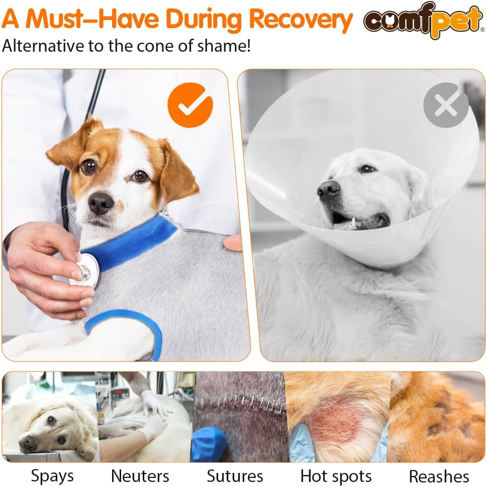 COMFPET Dog Surgery Recovery Suit with Zip, Male Female Dog Onesie for Spay, Neuter, Anti-Licking, Skin Diseases, Incontinence M image number 5