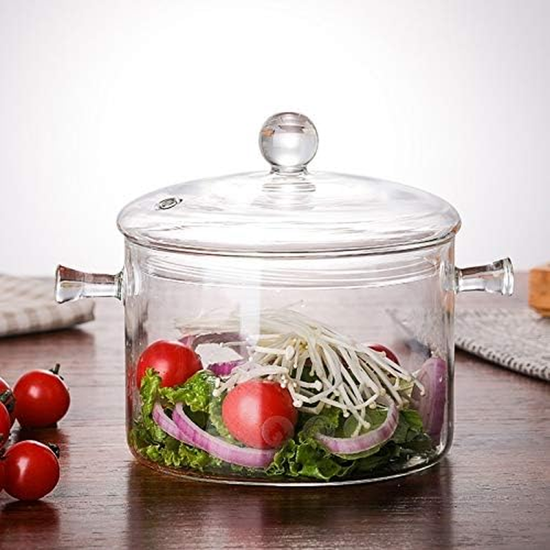 1.5L High Borosilicate Heat-Resistant Glass Clear Pasta Instant Noodle Pot Pan Stew Cooker Baby Food Milk Sauce Hot Pot with Lid Mini Size Cookware