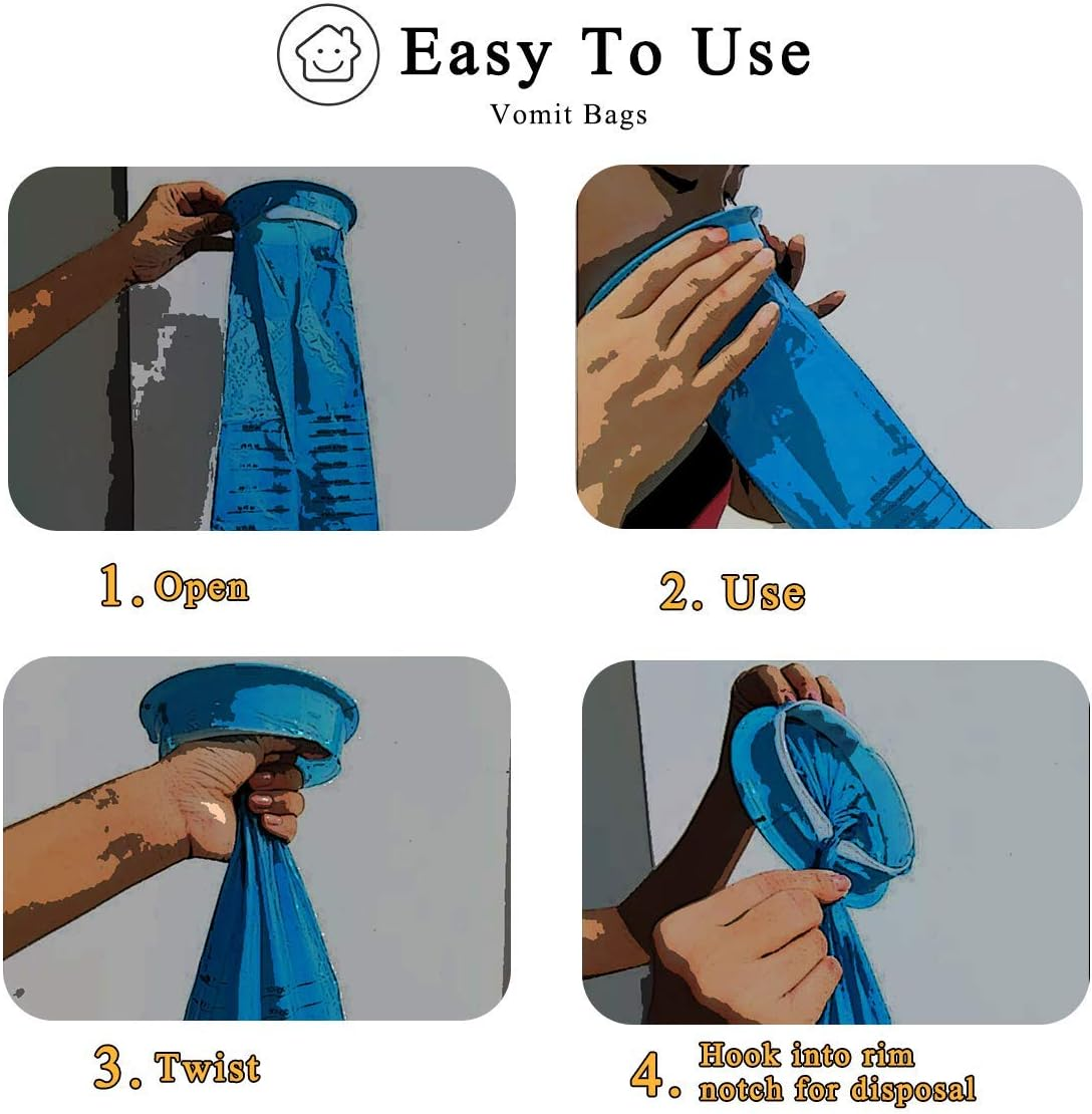 Angooni 50 Pcs Emesis Bags Disposable, Portable Vomit Bags, 1000Ml High Density Barf Bag, Leak Resistant Perfect for Air Sickness, Kids, Pregnant Women, Taxis Drivers, Car Motion Sickness image number 2