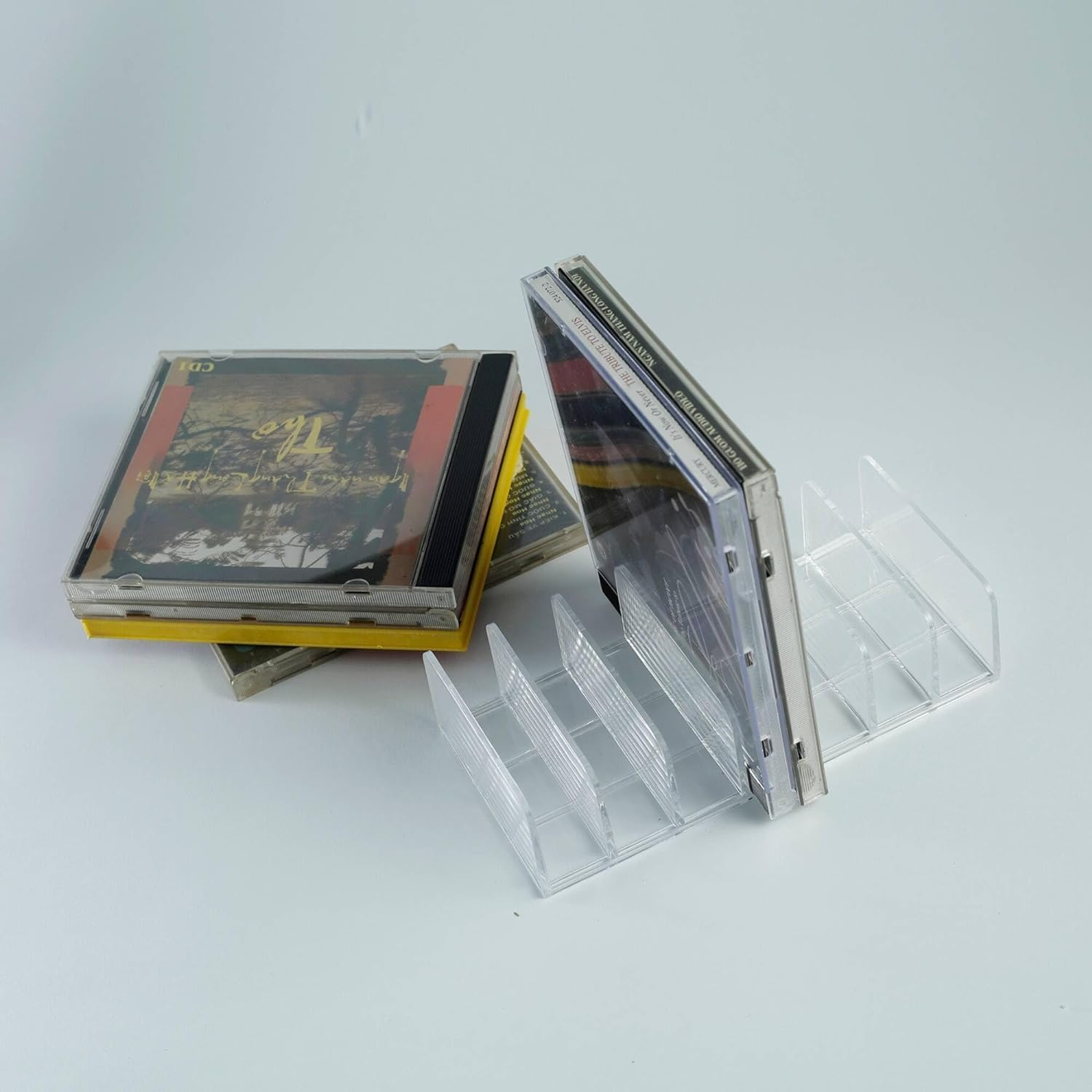 Wzenclave Clear Acrylic DVD/CD Holder 7 Grid Holder Hold up 7 to 14 Standard CD Organization Solution for Kitchen Bathroom Cabinet Movie Rack Used for Media Shelf Storage and Organizing image number 4