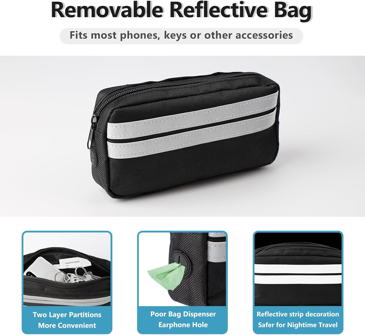 Enbluy Hands Free Dog Leash with Adjustable Waist Belt, Retractable Design, Reflective Stitching, Bungee Cord, Dual Handles, Zipper Pouch, Suitable for Running, Walking, Hiking (Double Dog Leash) image number 2