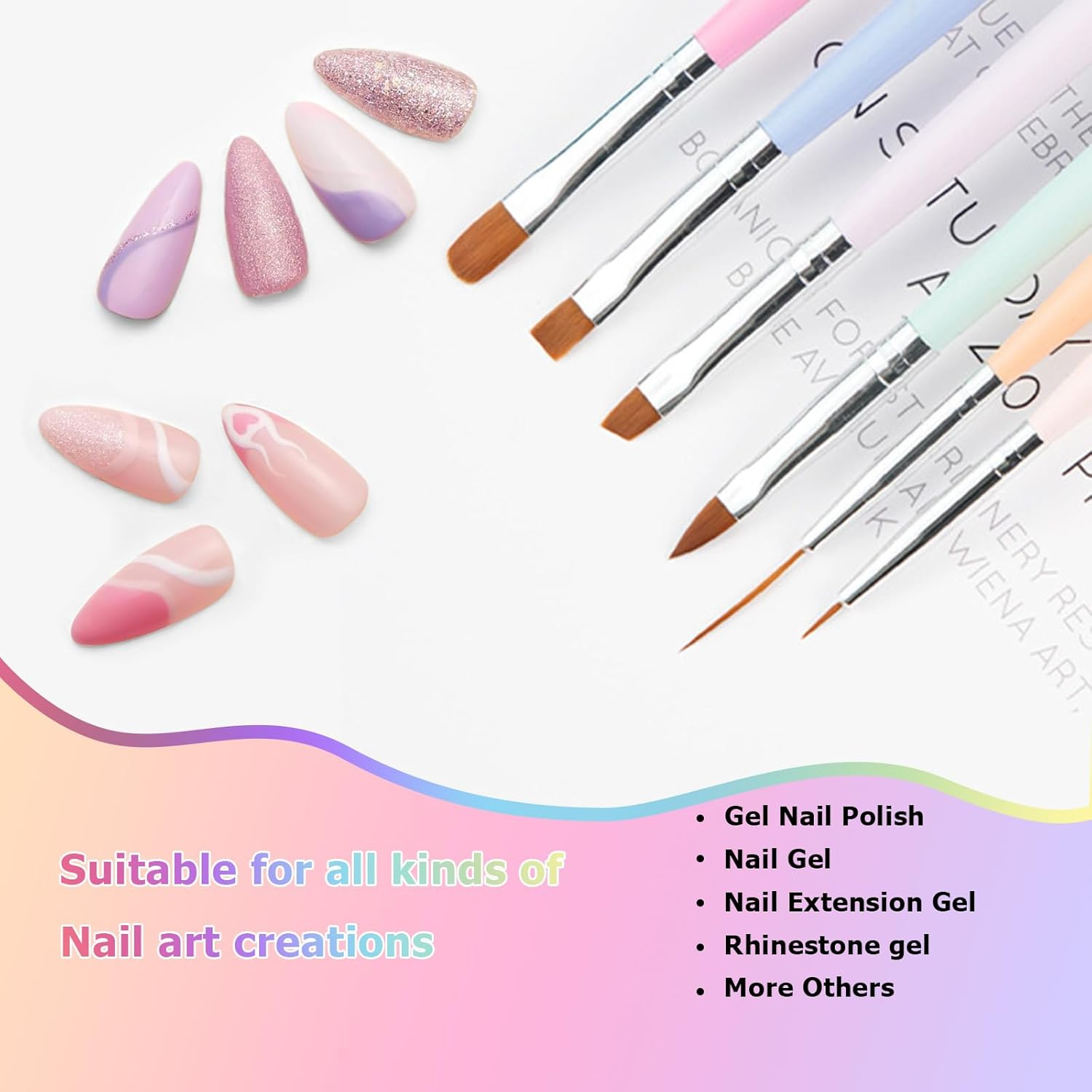 Nail Art Brush Set, Pen Painting Tools for Gel Nail Polish Painting, Nail Extension Gel Builder Gel Brush, Nail Art Fine Liner Brush and Nail Dotting Pen for DIY Manicure (6Pcs) image number 3
