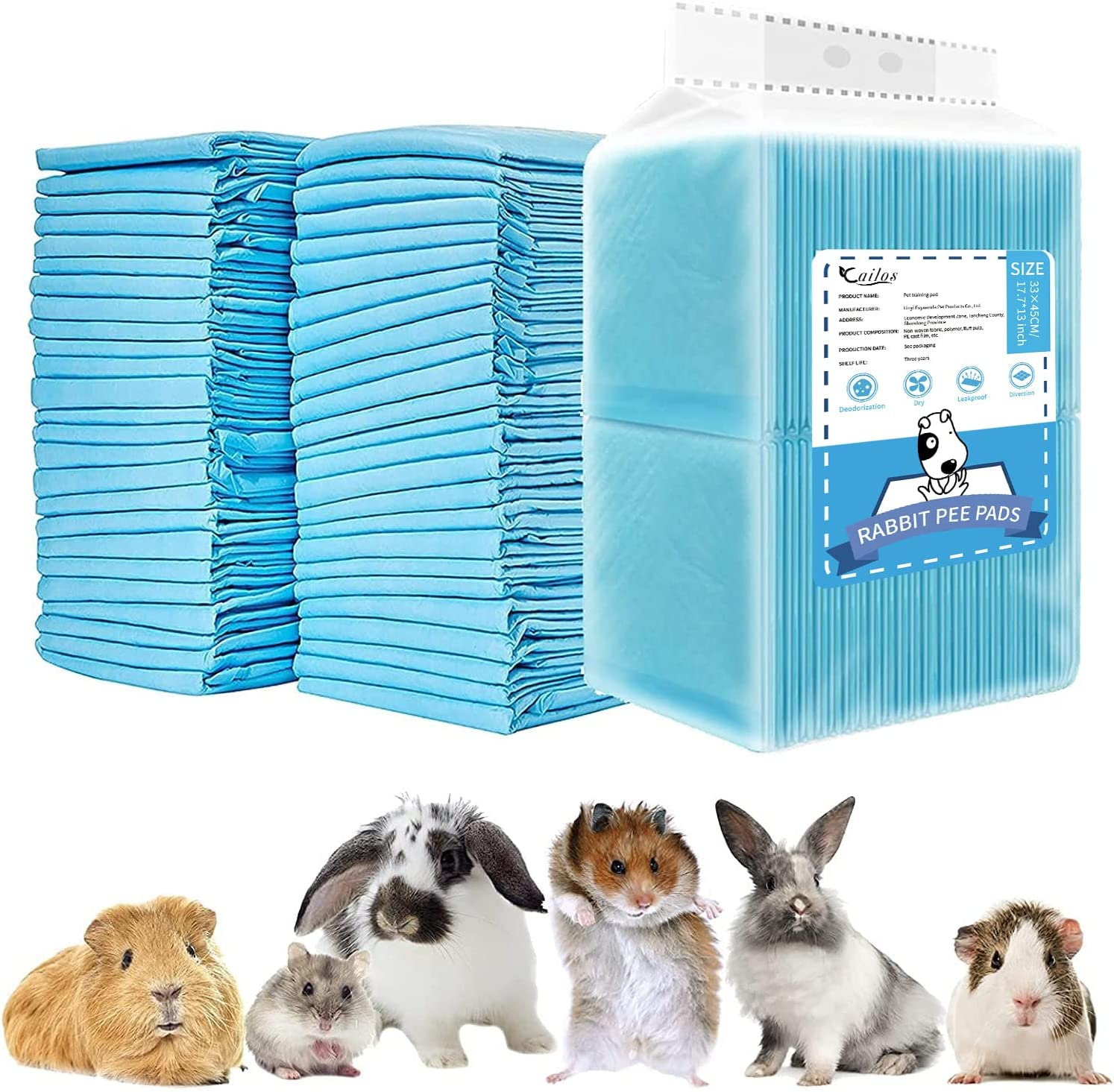 CAILOS 20 Pcs Rabbit Pee Pads, Disposable Super Absorbent Diaper, Pet Toilet/Potty Training Pads for Guinea Pigs, Hedgehog, Hamsters, Chinchillas, Cats, Dogs image number 1