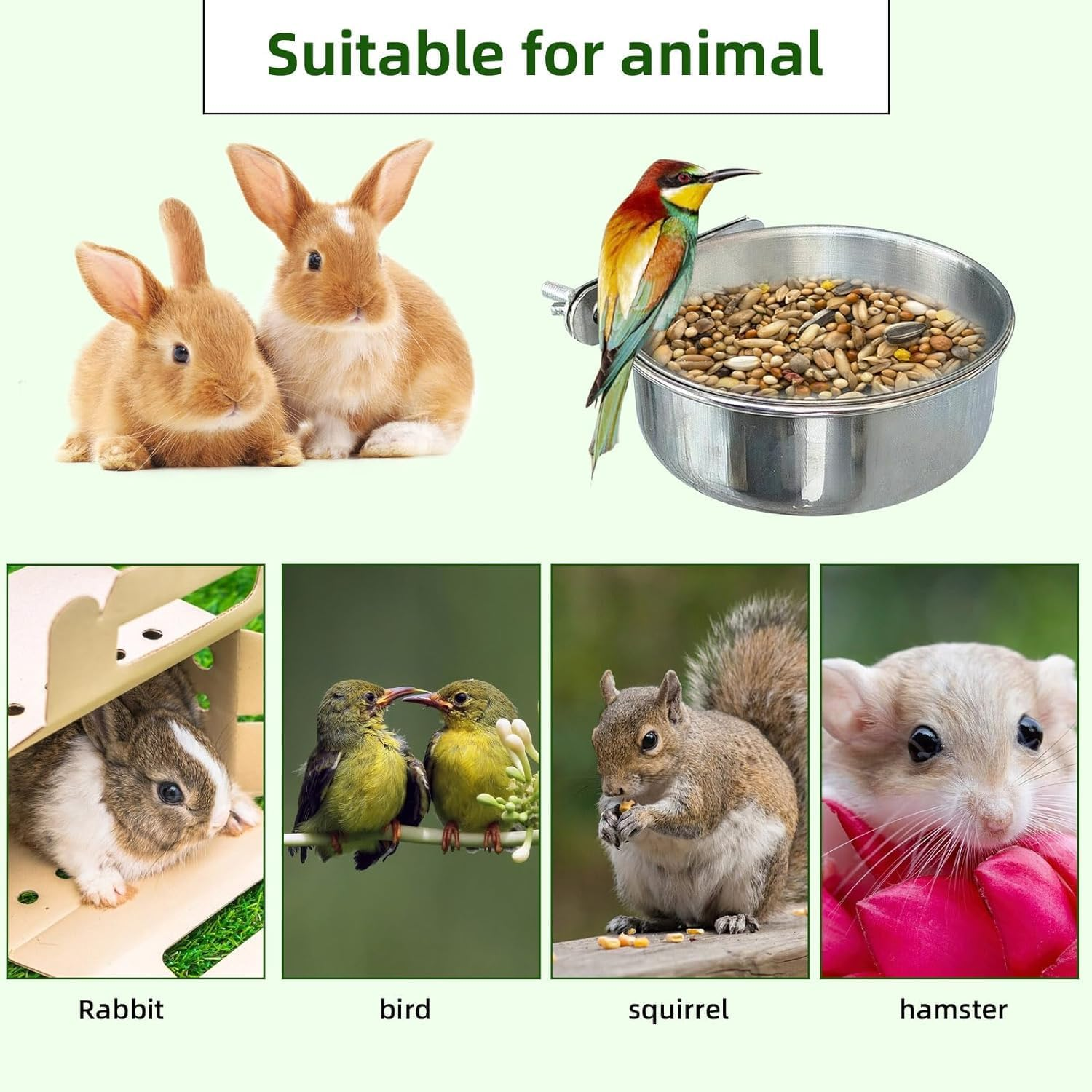 2Pcs Parrot Food Water Bowls with Clamp,Bird Feeding Cups with Clamp, Bird Cage Food Parrot Food Dish Bird Feeder Cup with Clamp, Stainless Steel Bird Feeding Dish Cups Bird Bowls Bird Dishes for Cage image number 6