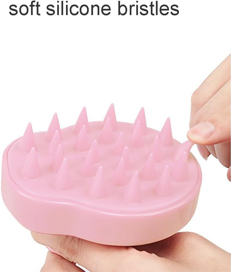 Hair Scalp Massager Shampoo Brush, Scalp Care Hair Wash Brush Silicone Comb - Pink - Black image number 4
