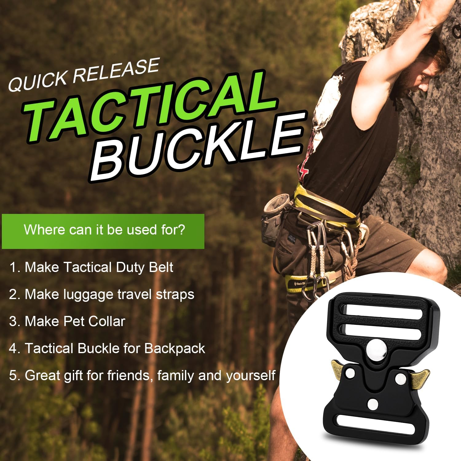 2Pack Metal Tactical Duty Belt Buckles, 1 Inch Metal Buckle Clip for Dog Collar, Tactical Keychain, Backpack Bags Clip, Tactical Paracord Bracelets Buckle Hardware Accessories Replacement Black image number 4