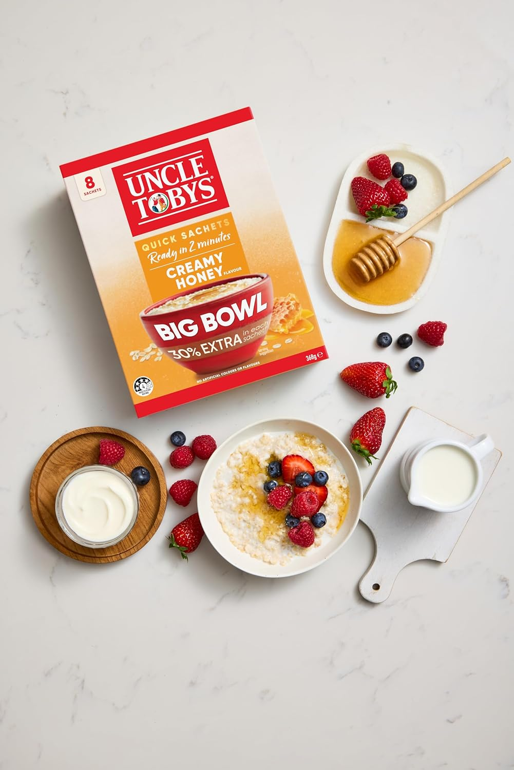 UNCLE TOBYS Oats Quick Sachets Honey, Big Bowl 30 Percent Extra, 8 Sachets image number 5