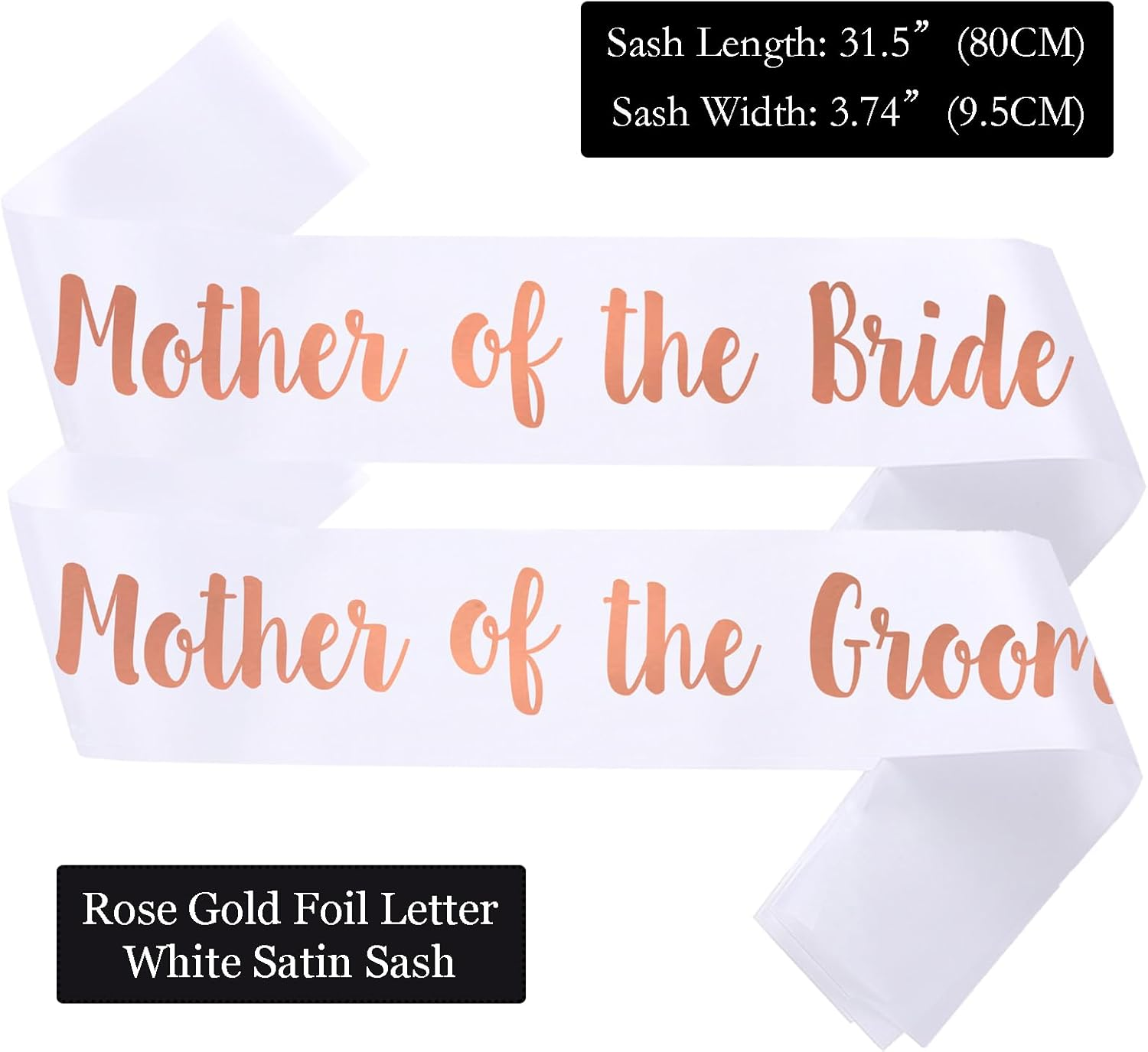 2 PACK Mother of the Bride and Groom Sashes, White Sash with Rose Letters Bachelorette Sashes for Mother Bridal Shower Supplies Wedding Accessories image number 4
