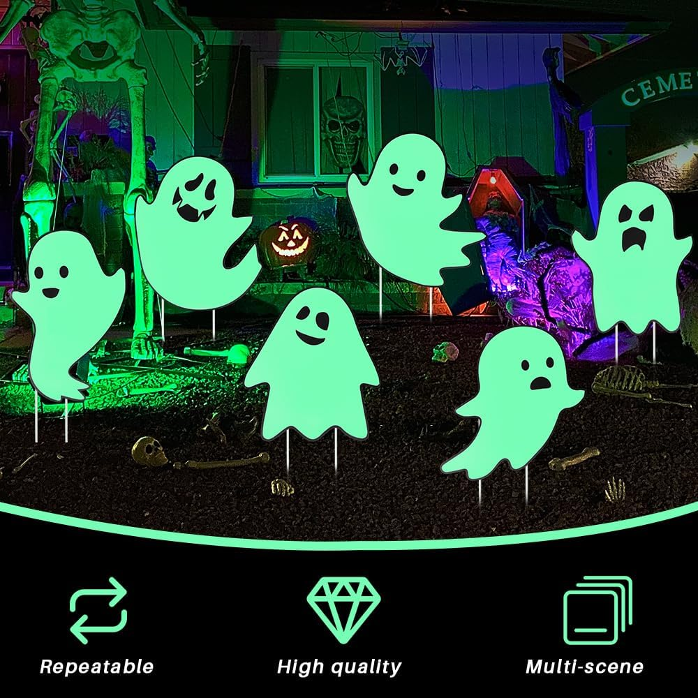 AUTOWT Halloween Decorations Outdoor Yard Signs, 6PCS Fluorescence Scary Ghost D&eacute;cor with Stakes, Glow in the Dark Outdoor Lawn Party Patio Tree Front Door Decor - Skeleton Hand image number 2