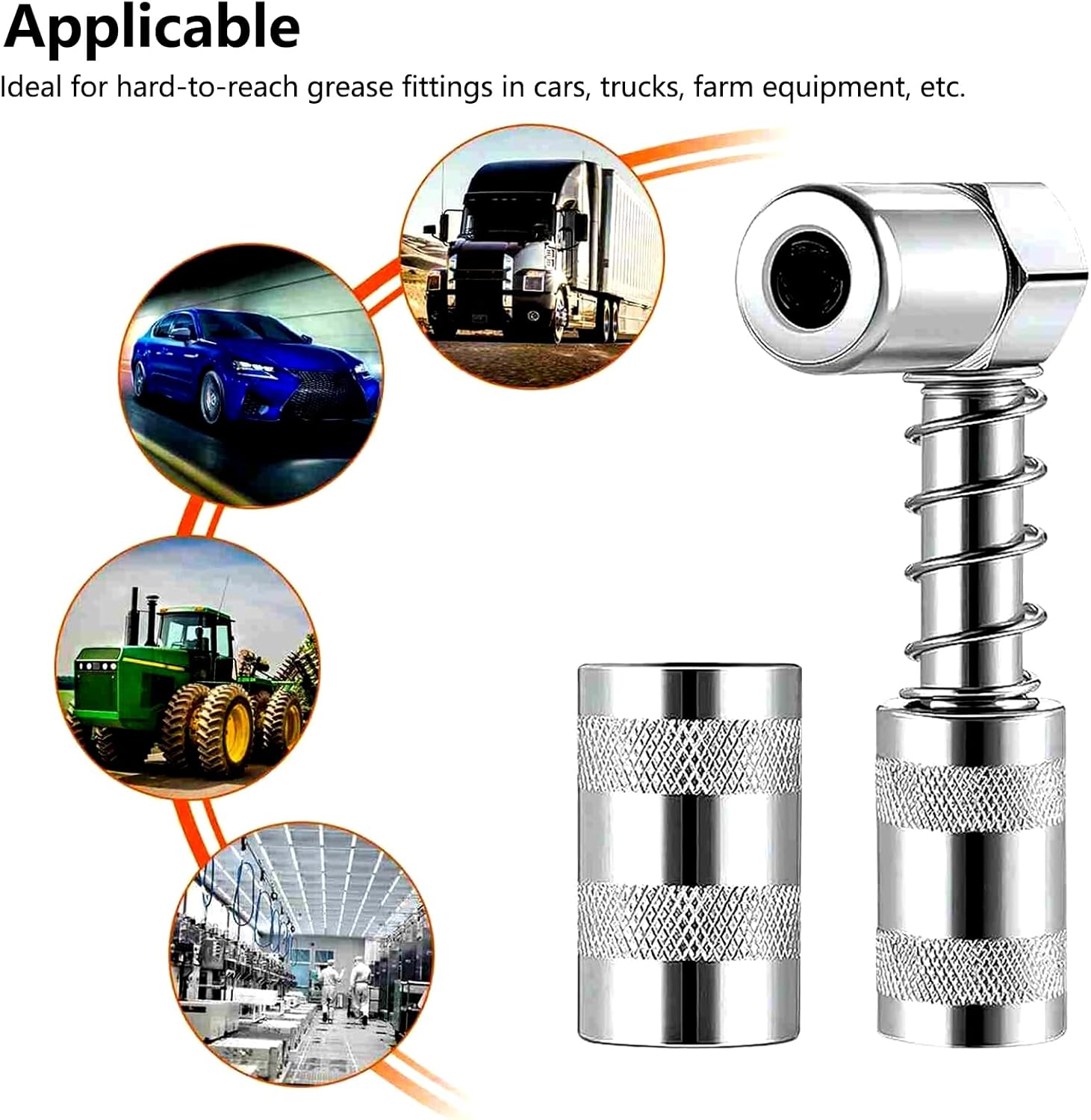 Grease Nozzle Grease, 90 Degree Grease Gun Coupler with Sleeve, Durable 3 Jaw Angle Grease Gun Accessory for Auto, Farm, and Truck