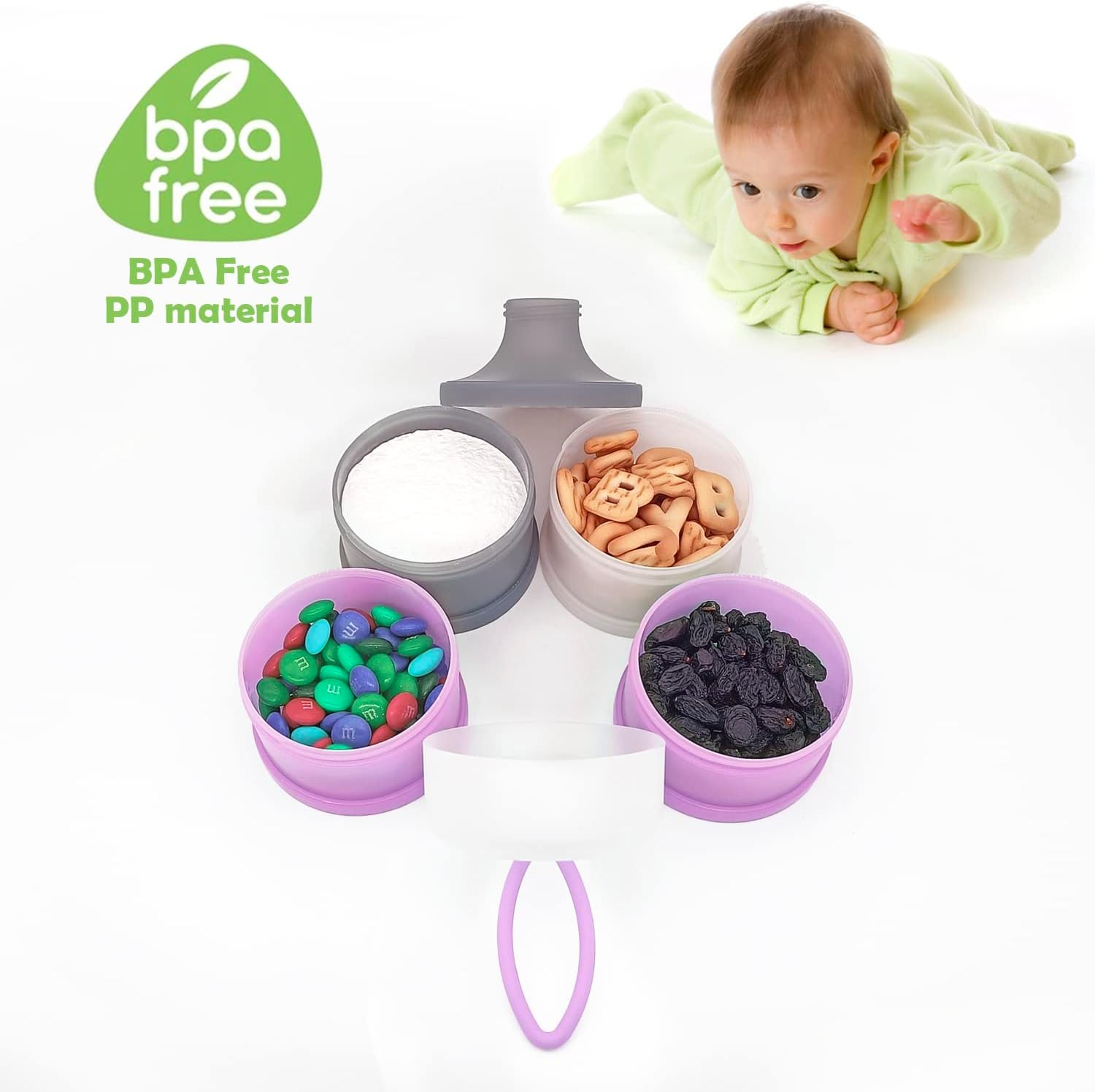 LADISO Baby Formula Dispenser, Portable Milk Powder Dispenser Container, Baby Feeding Travel Storage Container, Formula Mixer, Formula Holder, BPA Free, 4 Compartments, 2 Packs, Dispensador De F&oacute;rmula - Green 2 Packs image number 5