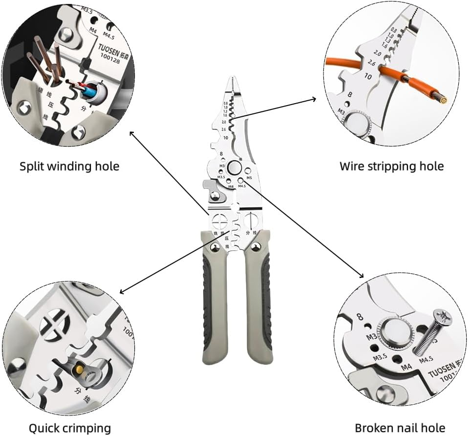 New Multi-Functional Electrician Special Stripping Pliers Stripping Splitter Pliers Winding Cut Wire Stripping Skin Pressure Wire Stripping Pliers image number 2
