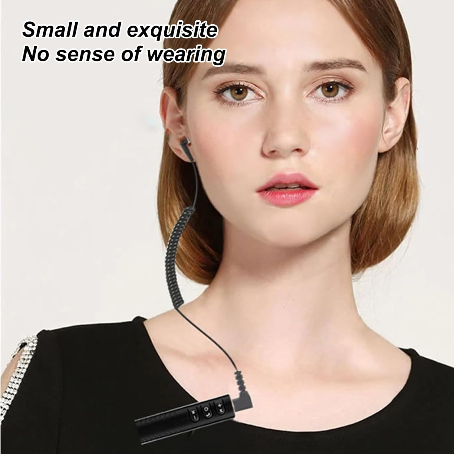 Single Earbud - Mono Headphone, 35Cm Single Side Earbud - Stretchable Spring Wire 3.5Mm In-Ear Earphone, Clear Sound, Noise Reduction, Ideal for Calls, Music and One-Ear Listening - Black image number 4