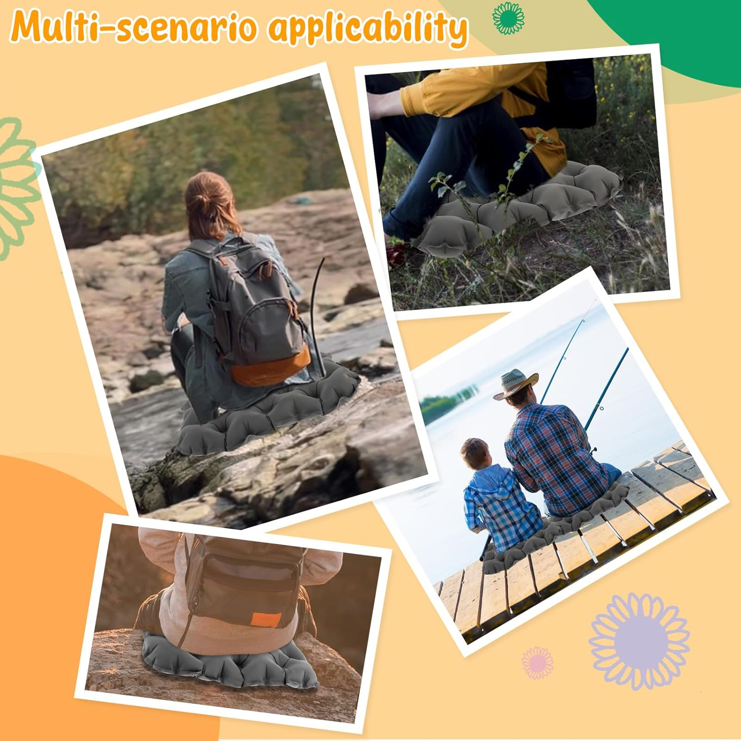 Inflatable Seat Cushion for Camping Lightweight Inflatable Seat Pad Portable Air Sitting Pad Comfortable Air Travel Seat Cushion for Hiking Office Airplane Stadium Car (Grey) image number 4