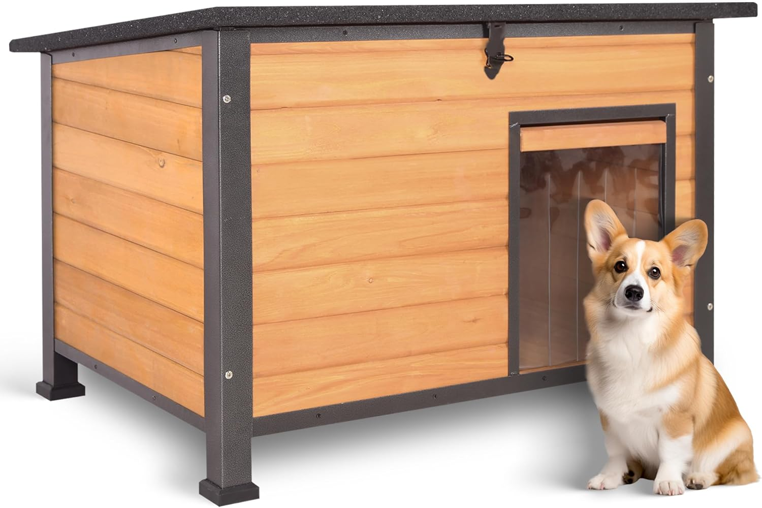 Seiyierr Insulated Dog House Outdoor with Removable Liner for Winter, Upgrade Anti-Chewing Iron Frame Heated Large Houses, Weatherproof Dog Shelter for Puppies, Cats