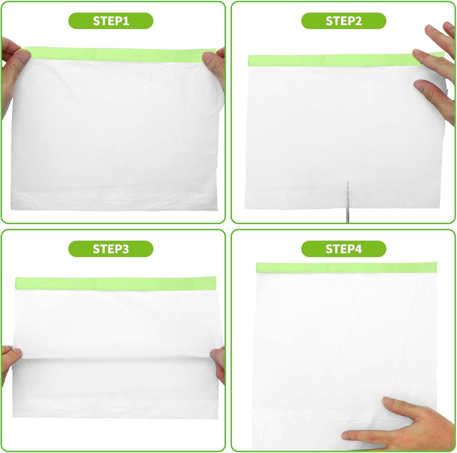 X AUTOHAUX Pre-Taped Masking Film Plastic Cover PE Film Natural Fiber Material 1 Pc 2500X110Cm / 82.02Ftx43.31" White Green