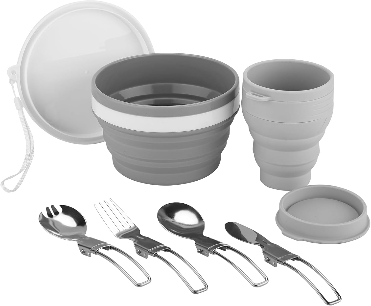 Foldable Mess Kit, ISFORU Portable Collapsible Camping Cups Bowls with Cutlery Set, Microwave Oven Available Food Grade Silicone for Travel Outdoor Hiking and Picnic for 1 image number 4